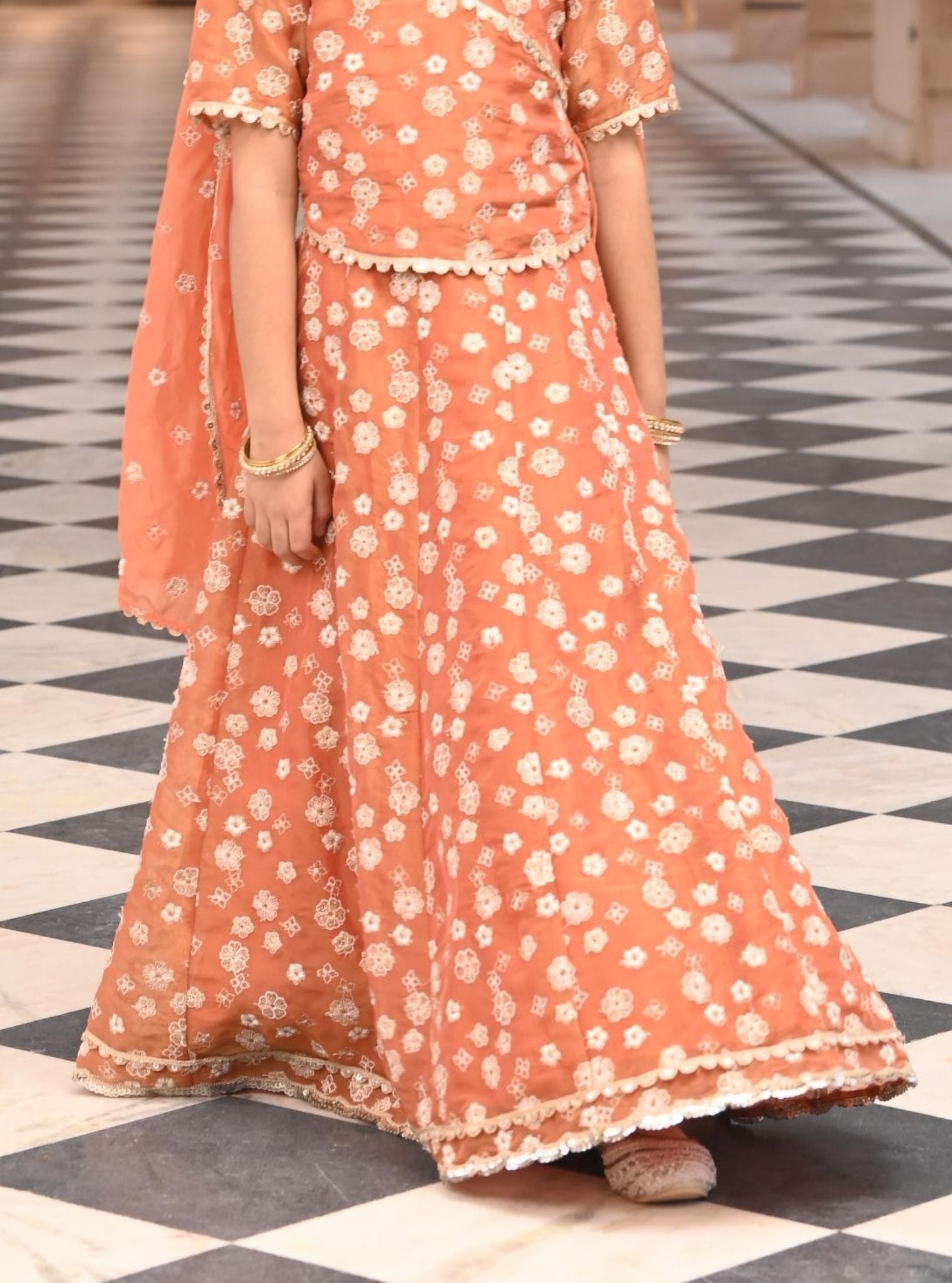 Jalebi Luxe Tissue Burnt Orange Lehenga