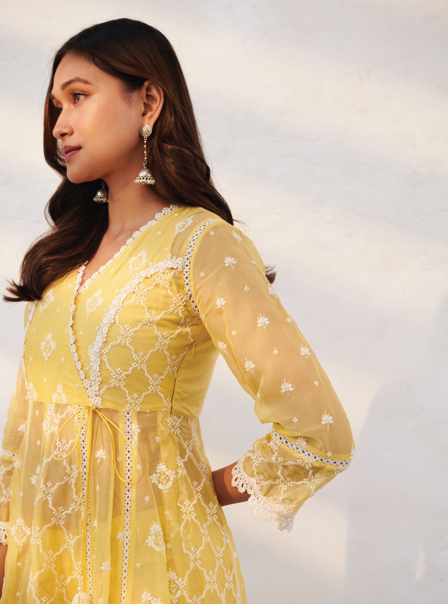 Morey Organza Yellow Anarkali Kurta Set