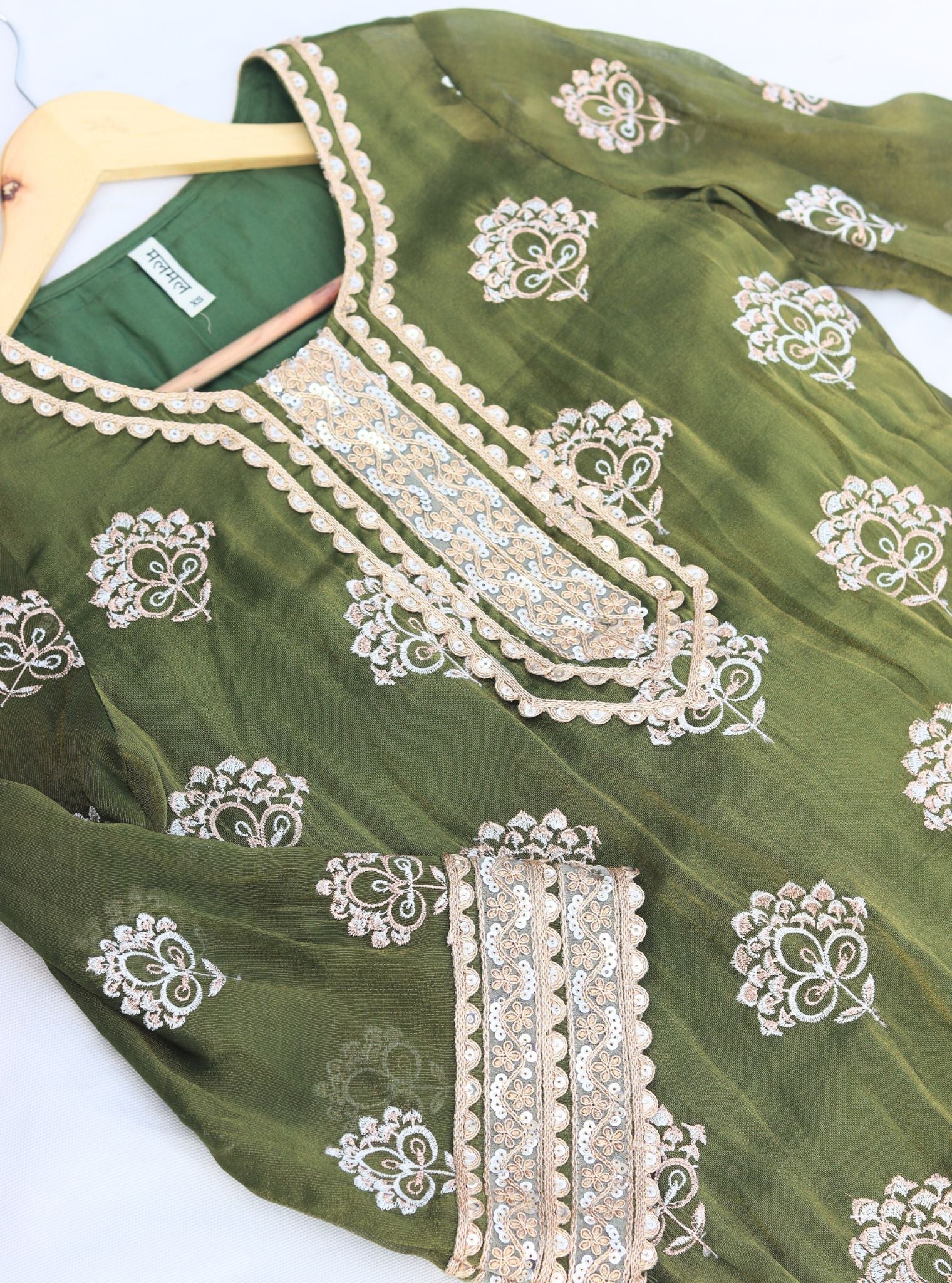 Kasuri Luxe Tissue Moss Green Kurta Set