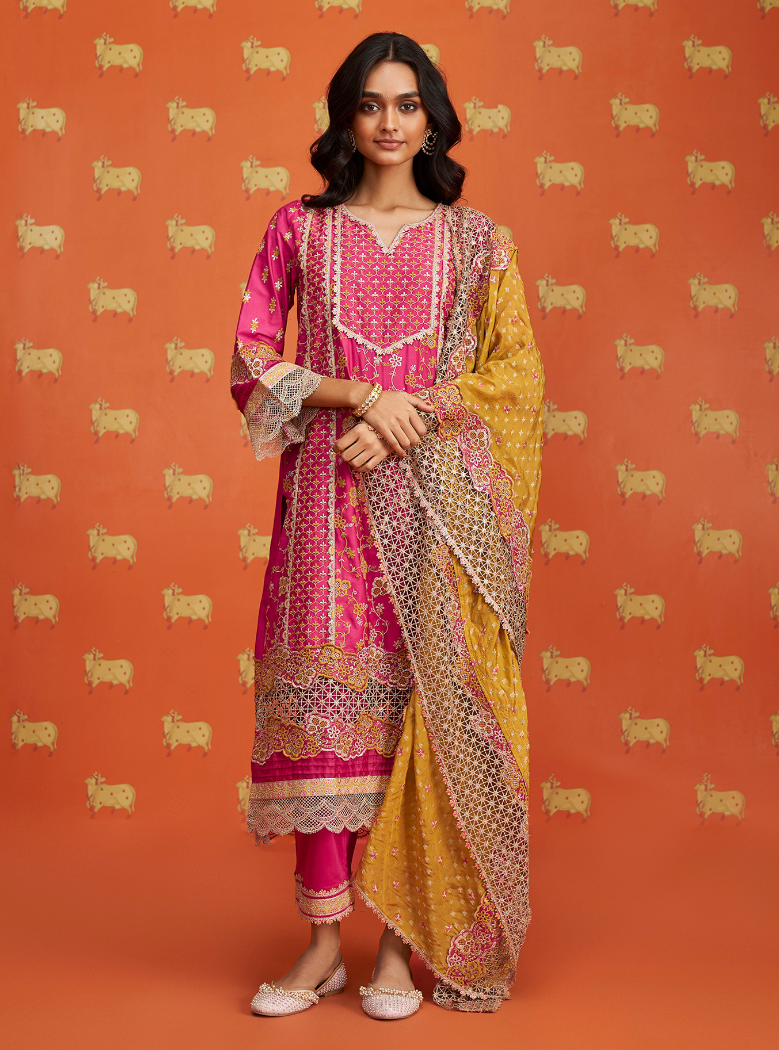 Anchali Pima Satin Fuschia Kurta Set