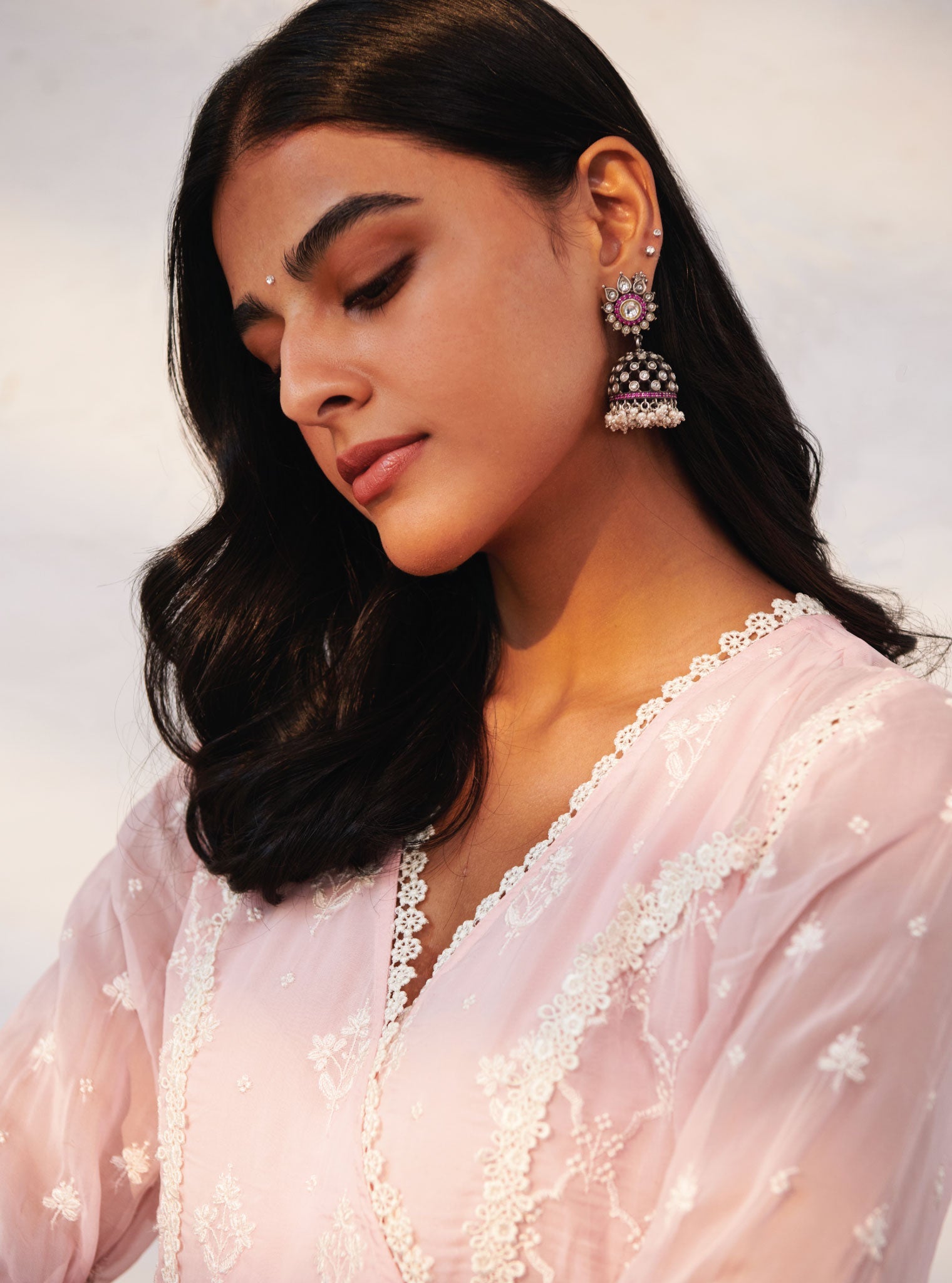 Morey Organza Pink Anarkali Kurta Set