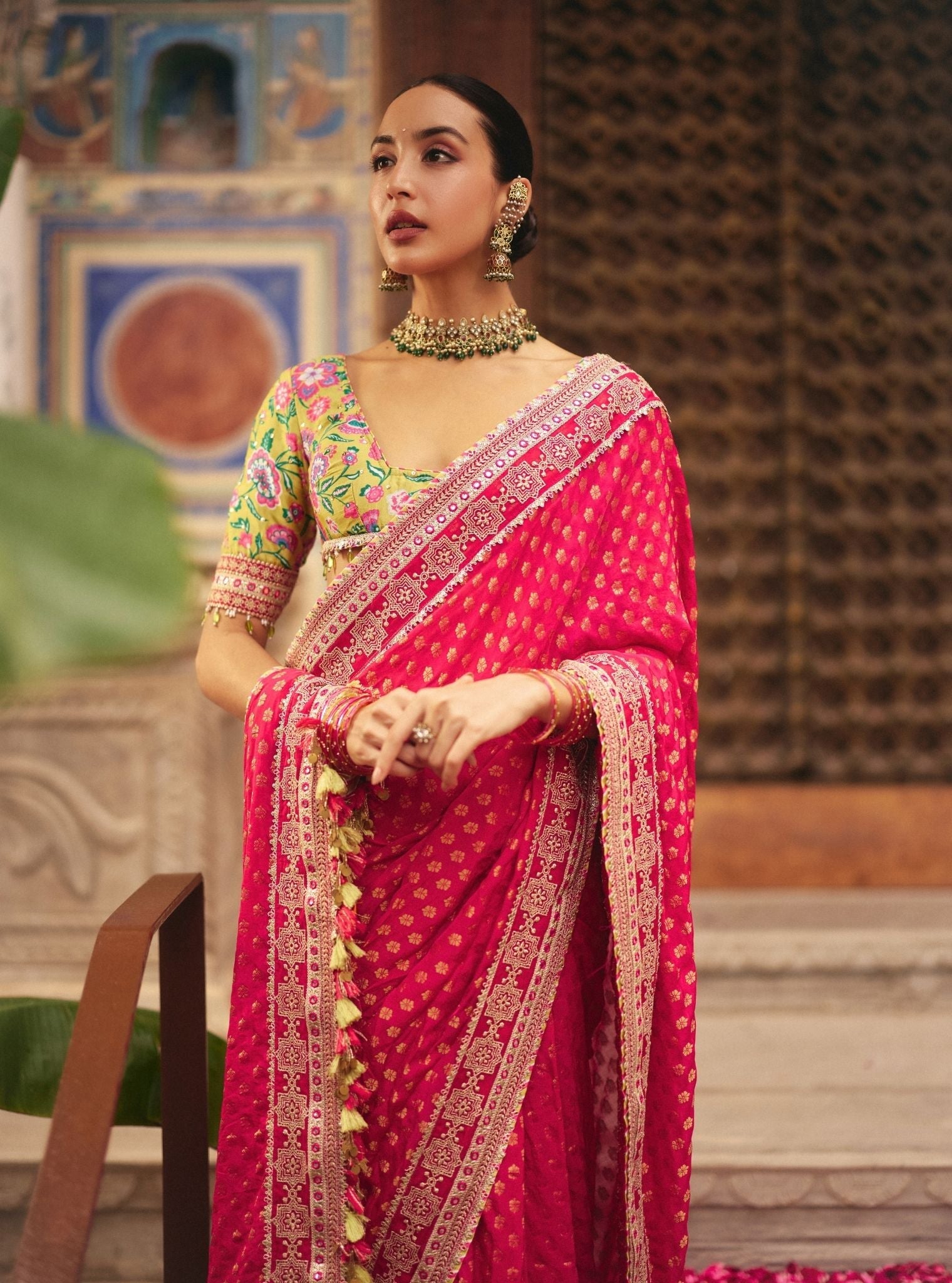 Sanjali Banarasi Fuchsia Saree