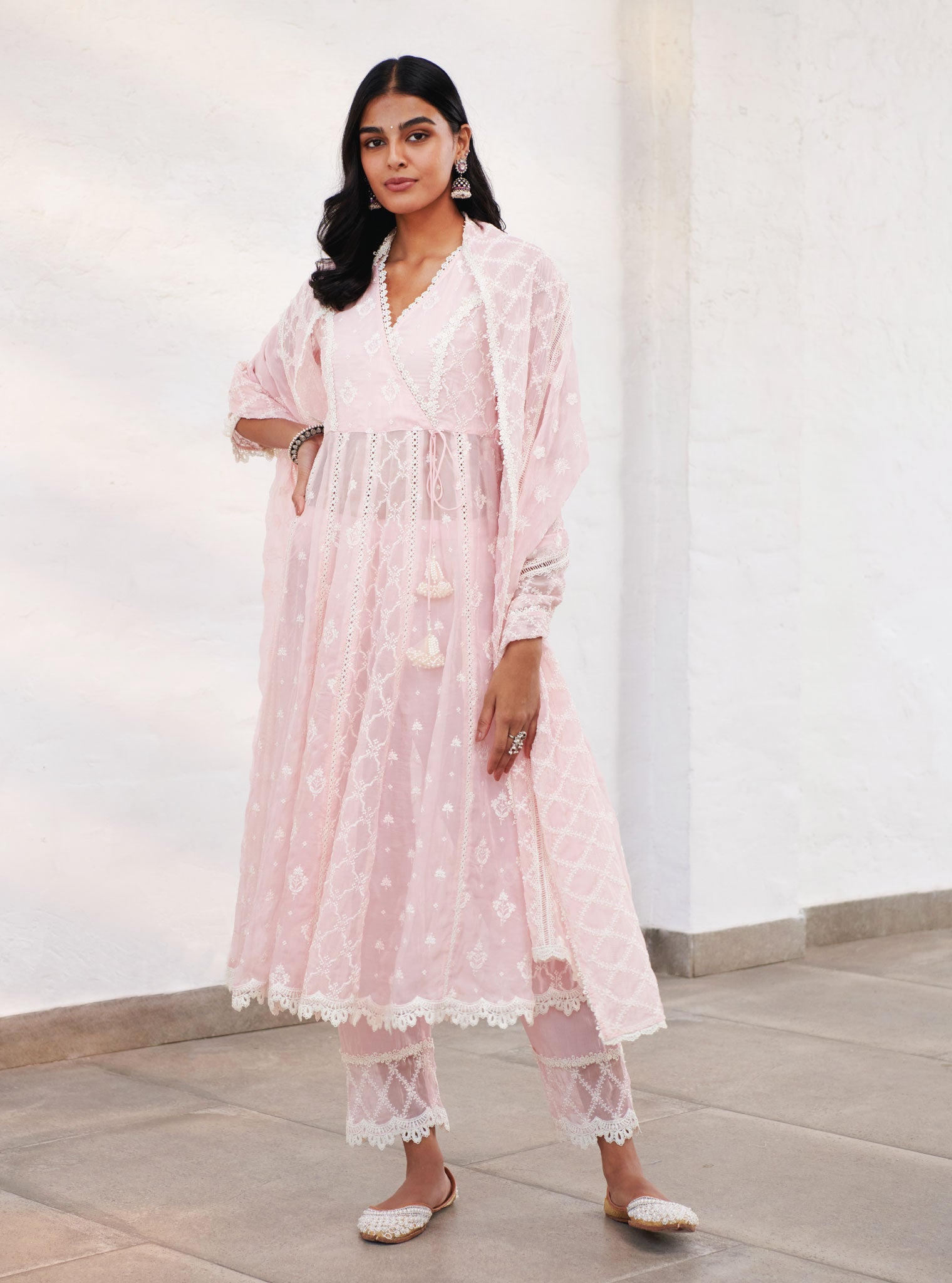 Morey Organza Pink Anarkali Kurta Set