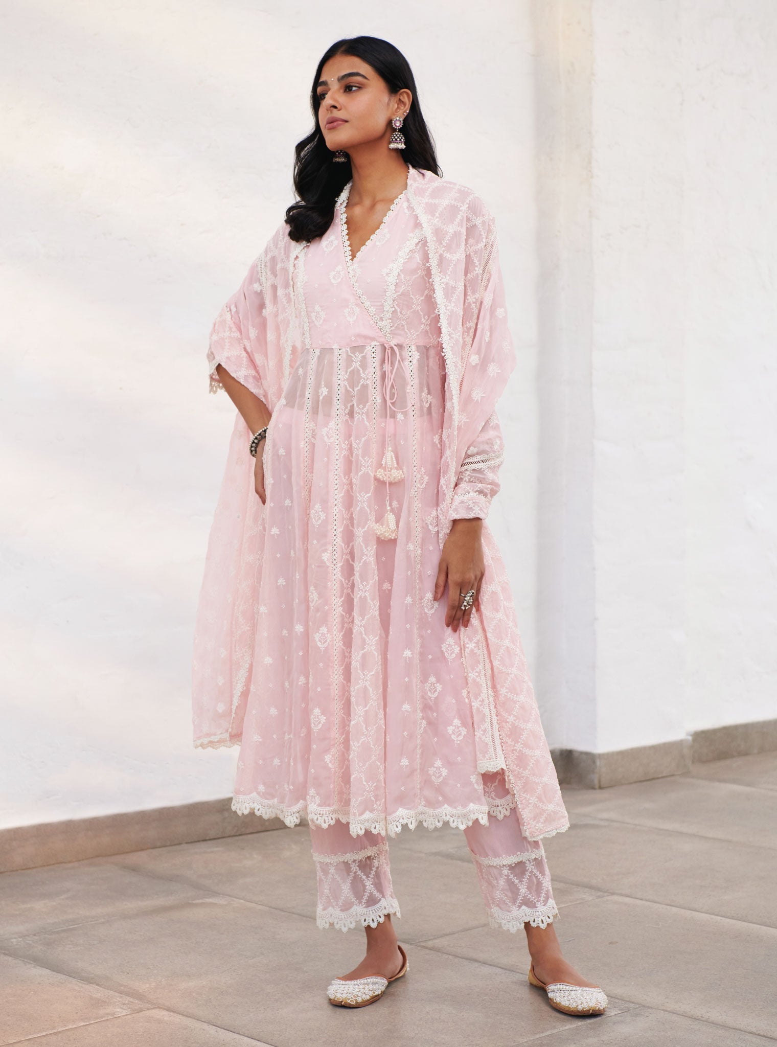 Morey Organza Pink Anarkali Kurta Set