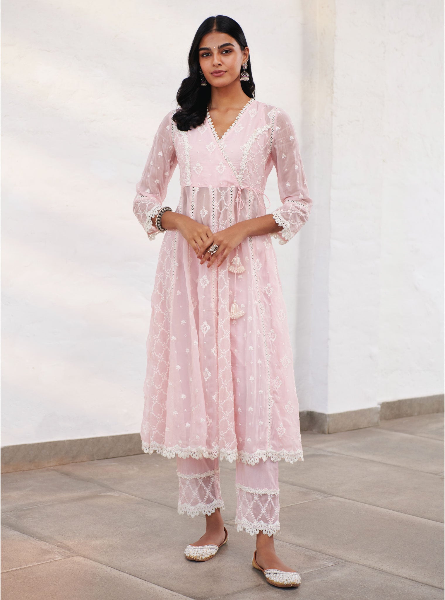 Morey Organza Pink Anarkali Kurta Set