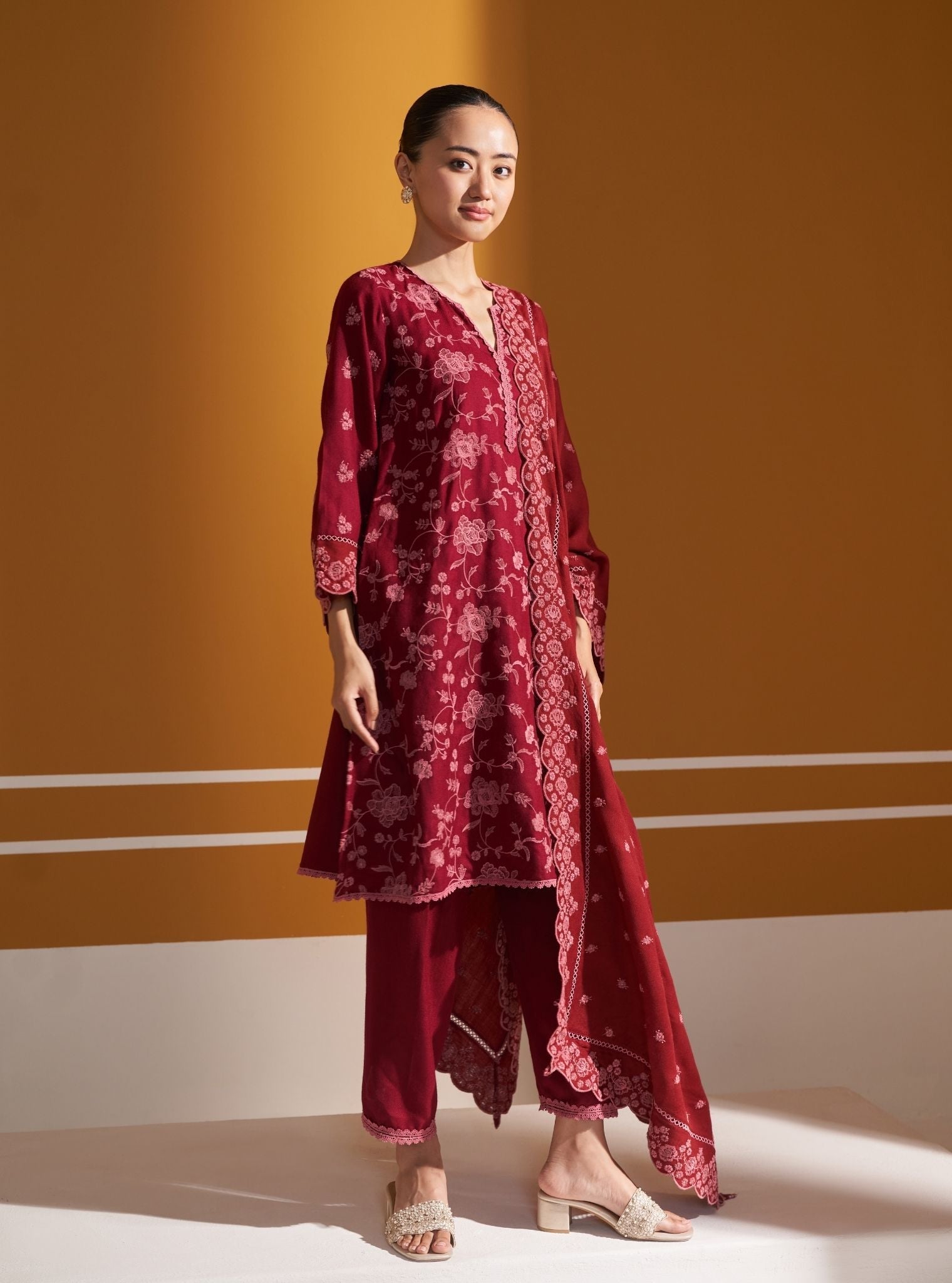 Juno Wool Wine Kurta Set