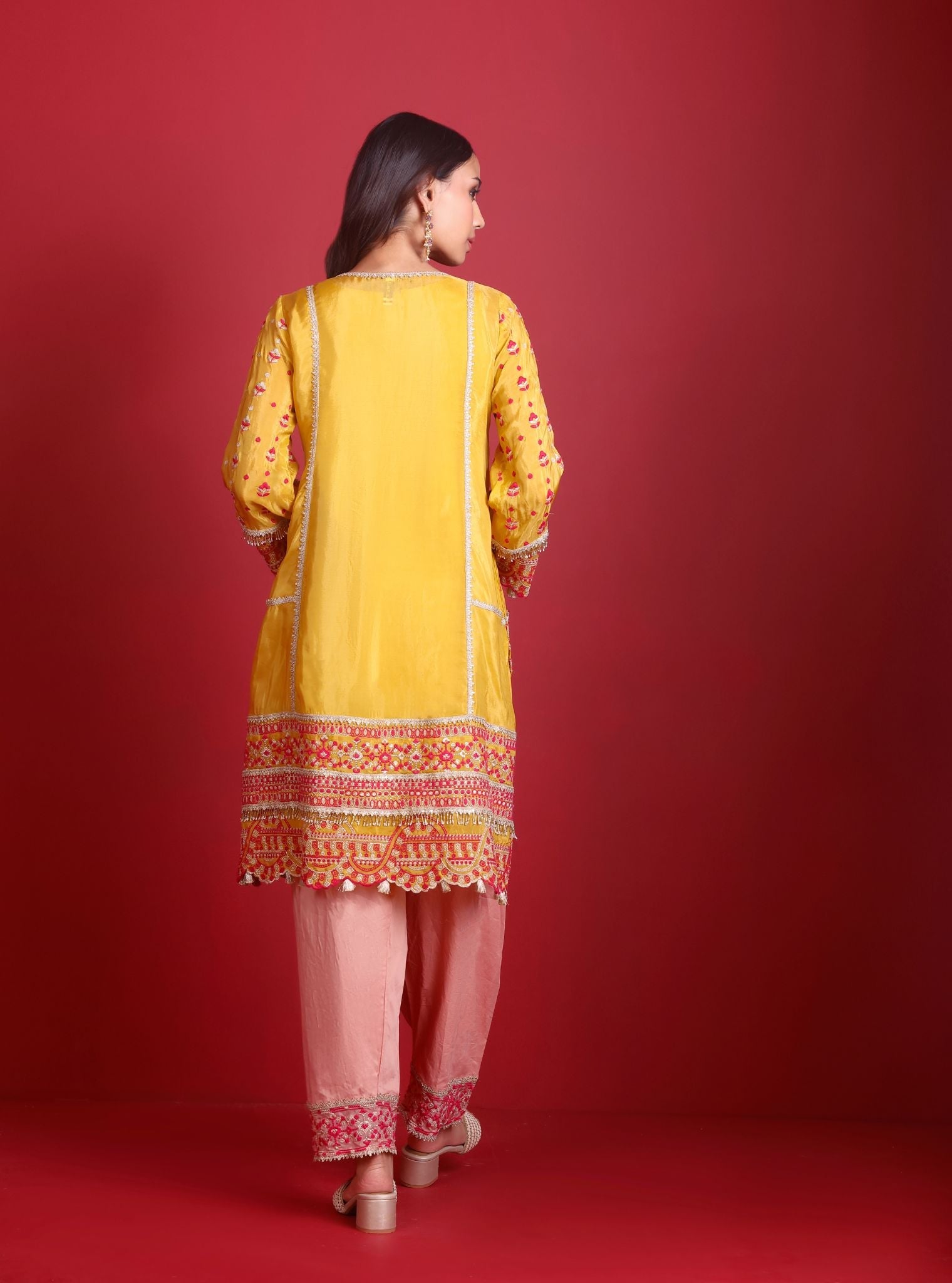 Leher Viscose Glass Organza Luxe Mustard Kurta Set