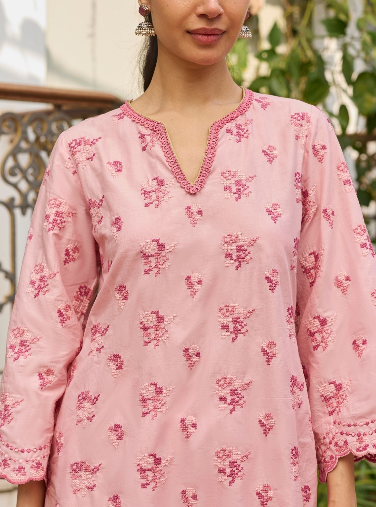 Aviya Supima Cotton Pink Kurta With Farshi Salwar