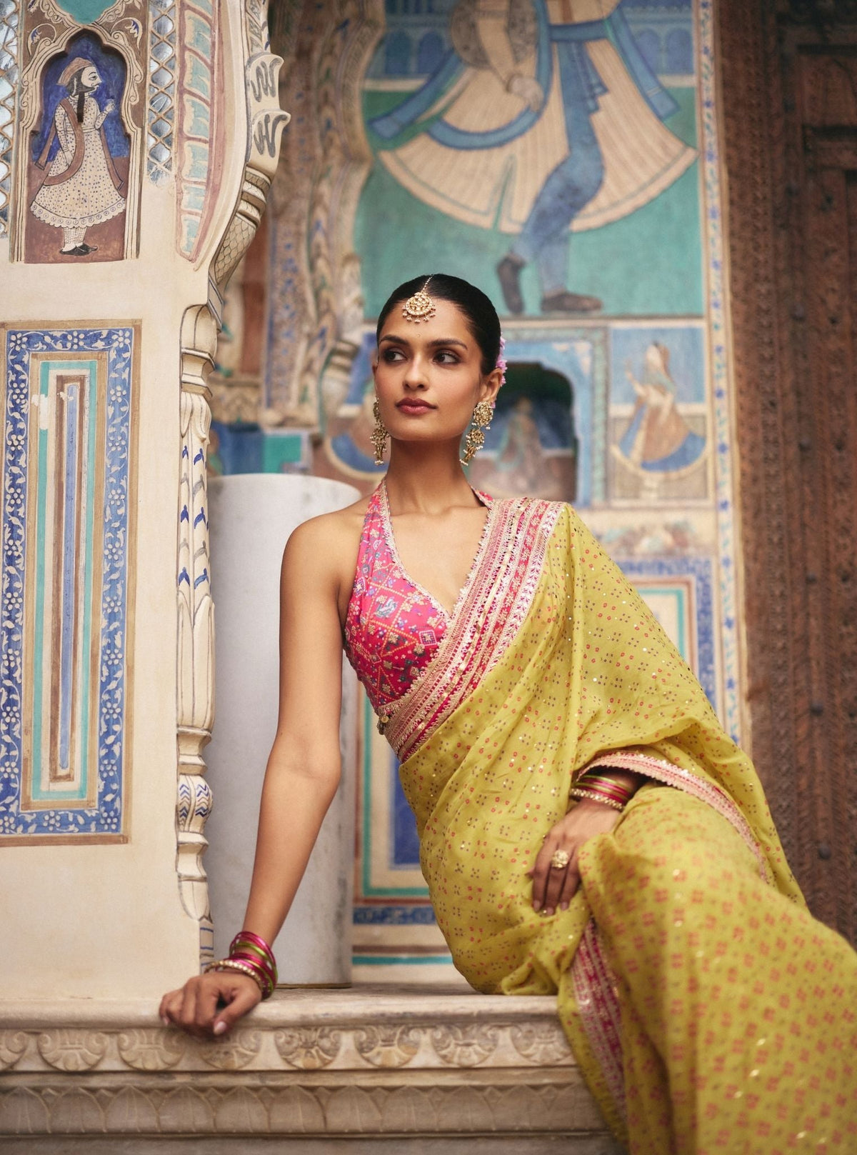 Subhi Bemberg HO Silk Printed Lime Saree