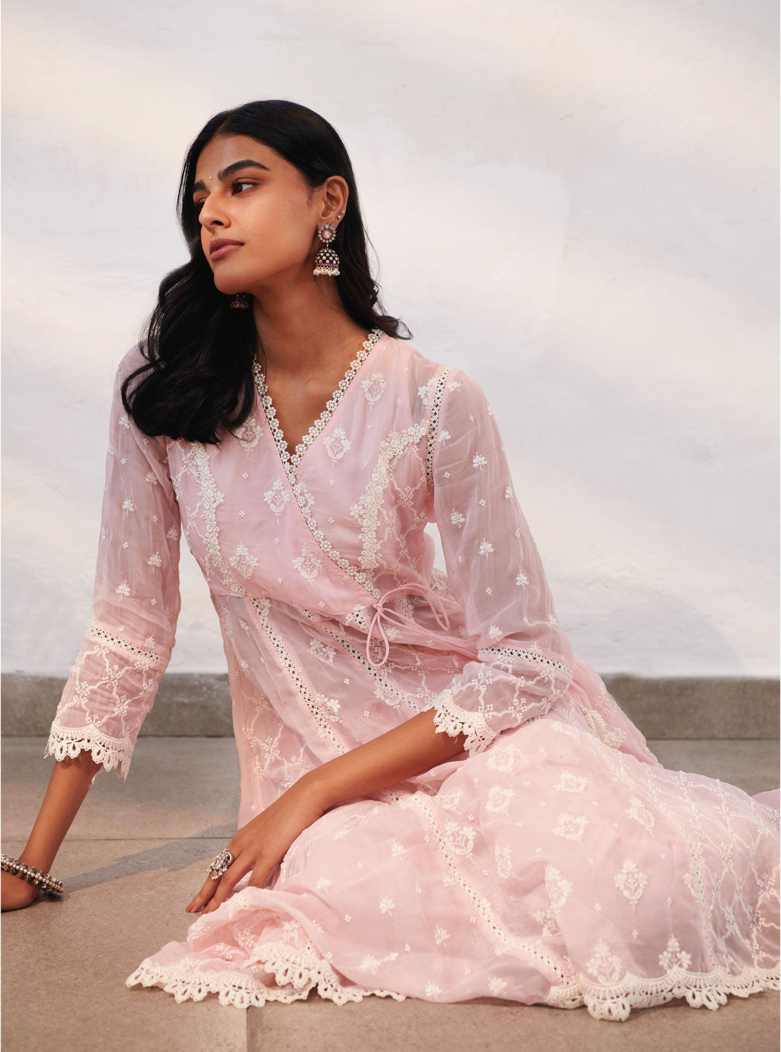 Morey Organza Pink Anarkali Kurta Set