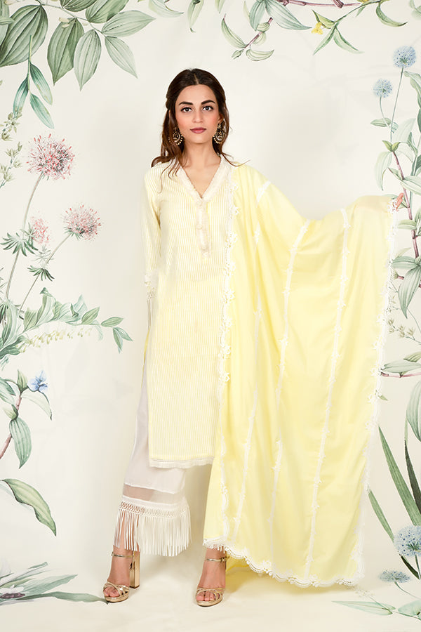 Snowdrop Yellow Kurta with Garara Set