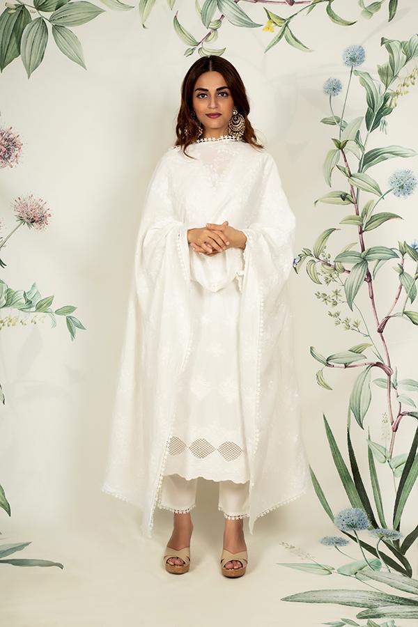 Petunia Supima Cotton White Kurta Set