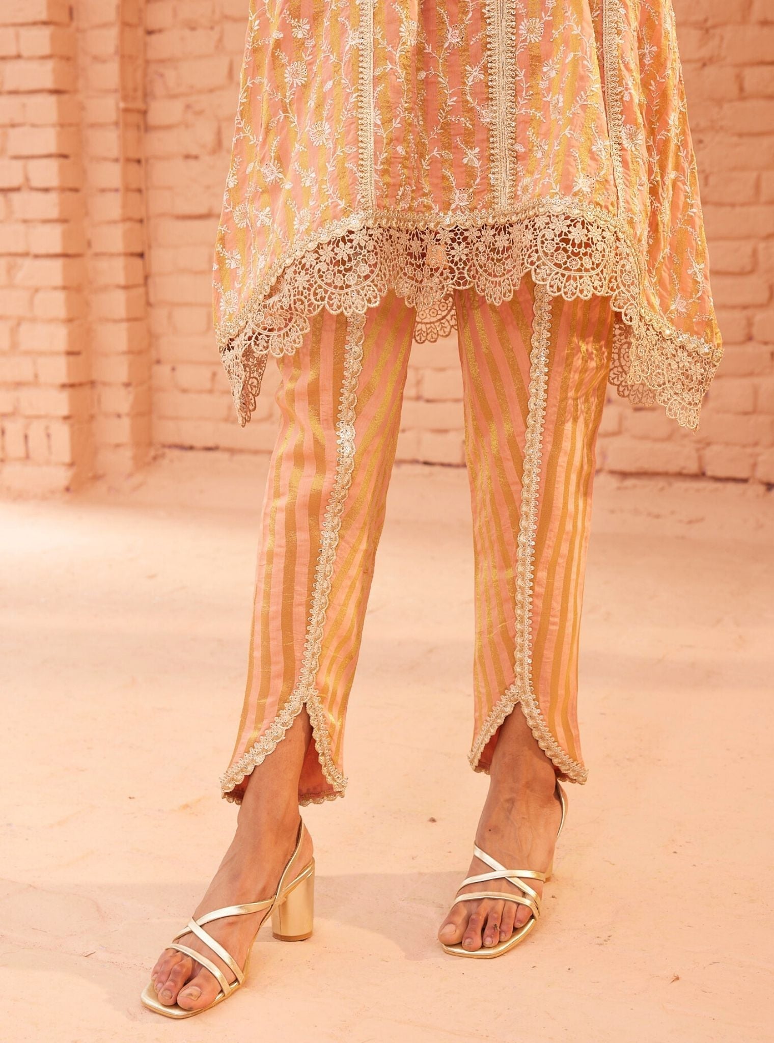 Caprina Banarsi Peach Kurta with Dhoti Pant Set