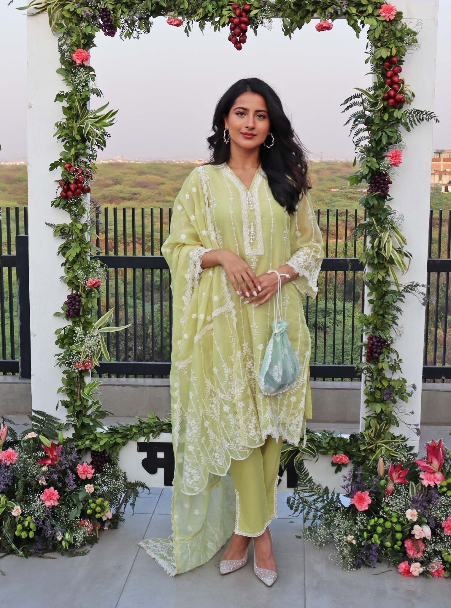 Nima Organza Lime Kurta Set