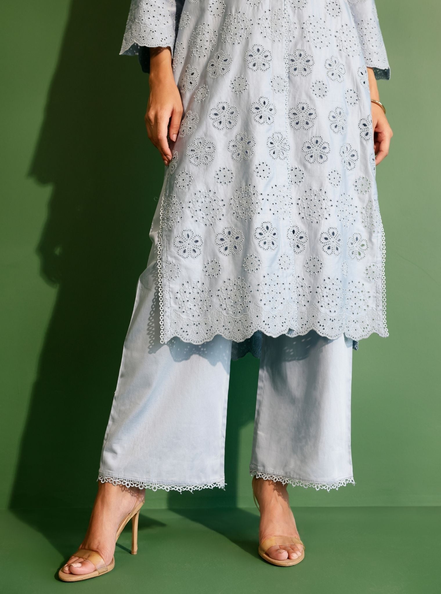 Harriet Pima Satin Blue Long shirt co-ord set