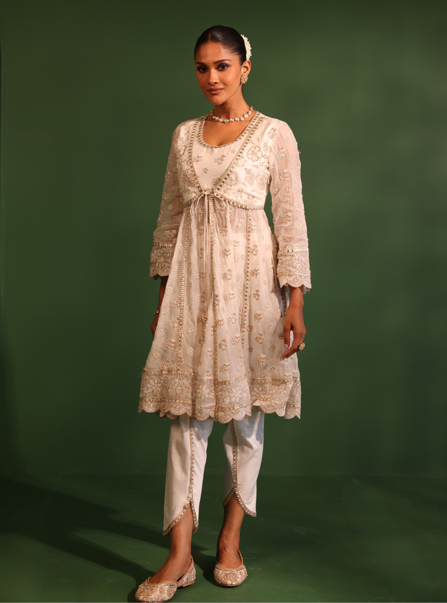 Gaatha Organza Off White Short Anarkali Kurta Set