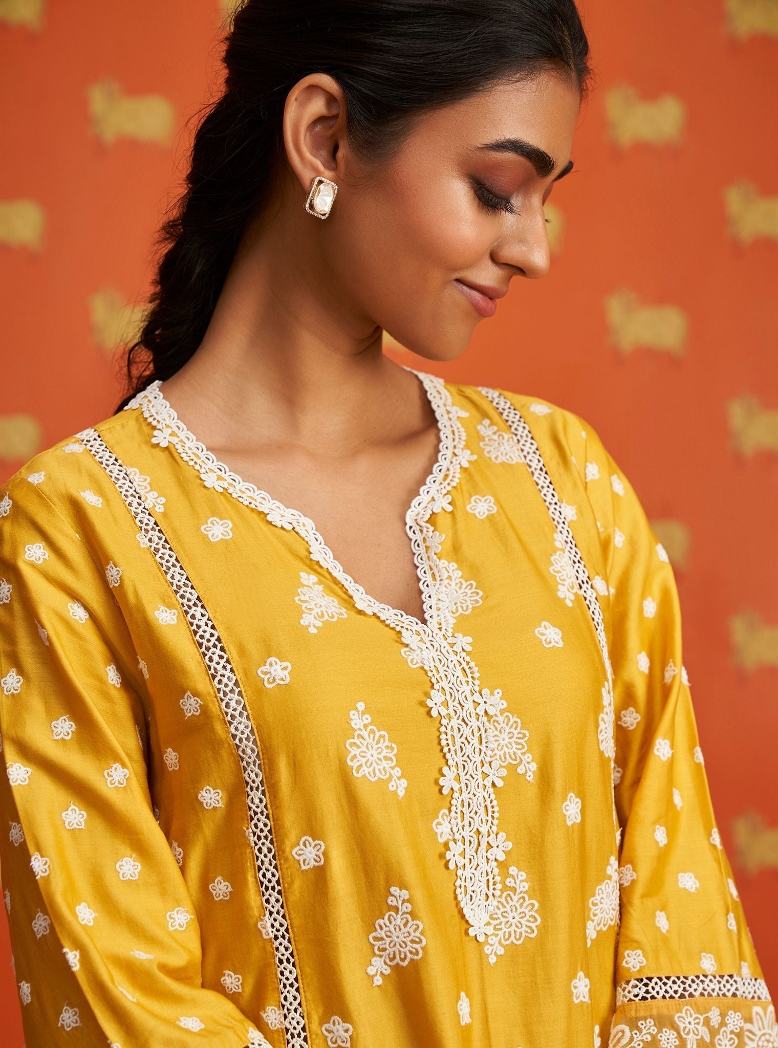Piti Pima Satin Yellow Kurta Set
