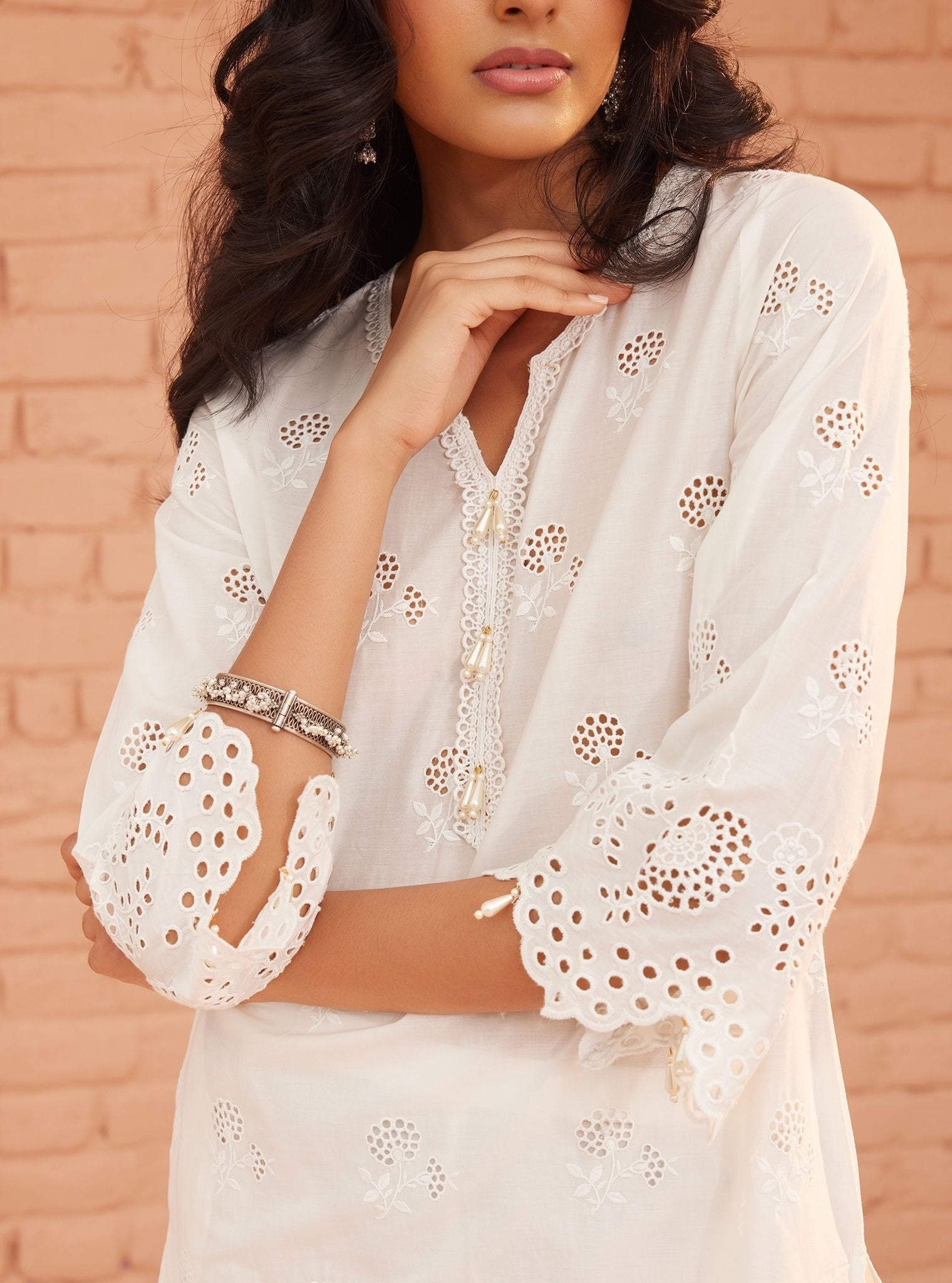 Dahna Supima Cotton White Kurta Set