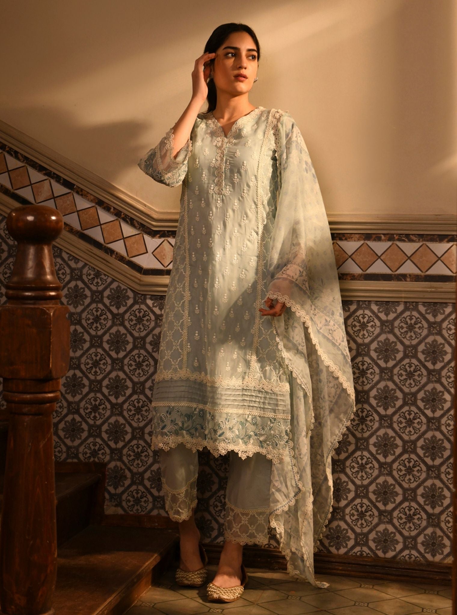 Cyra Organza Light Blue Kurta Set