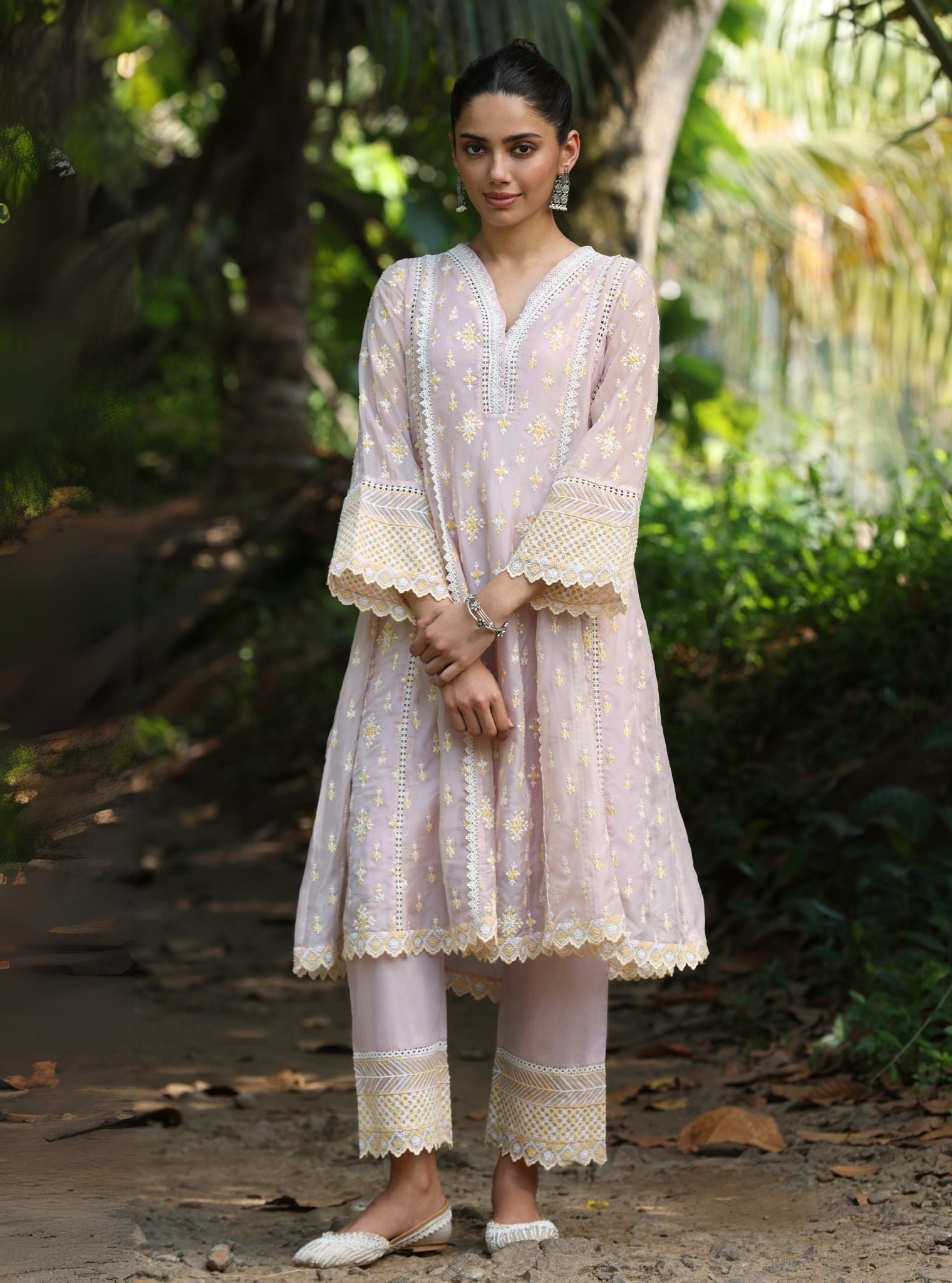 Smitha Organza Dusty Pink Anarkali Kurta Set