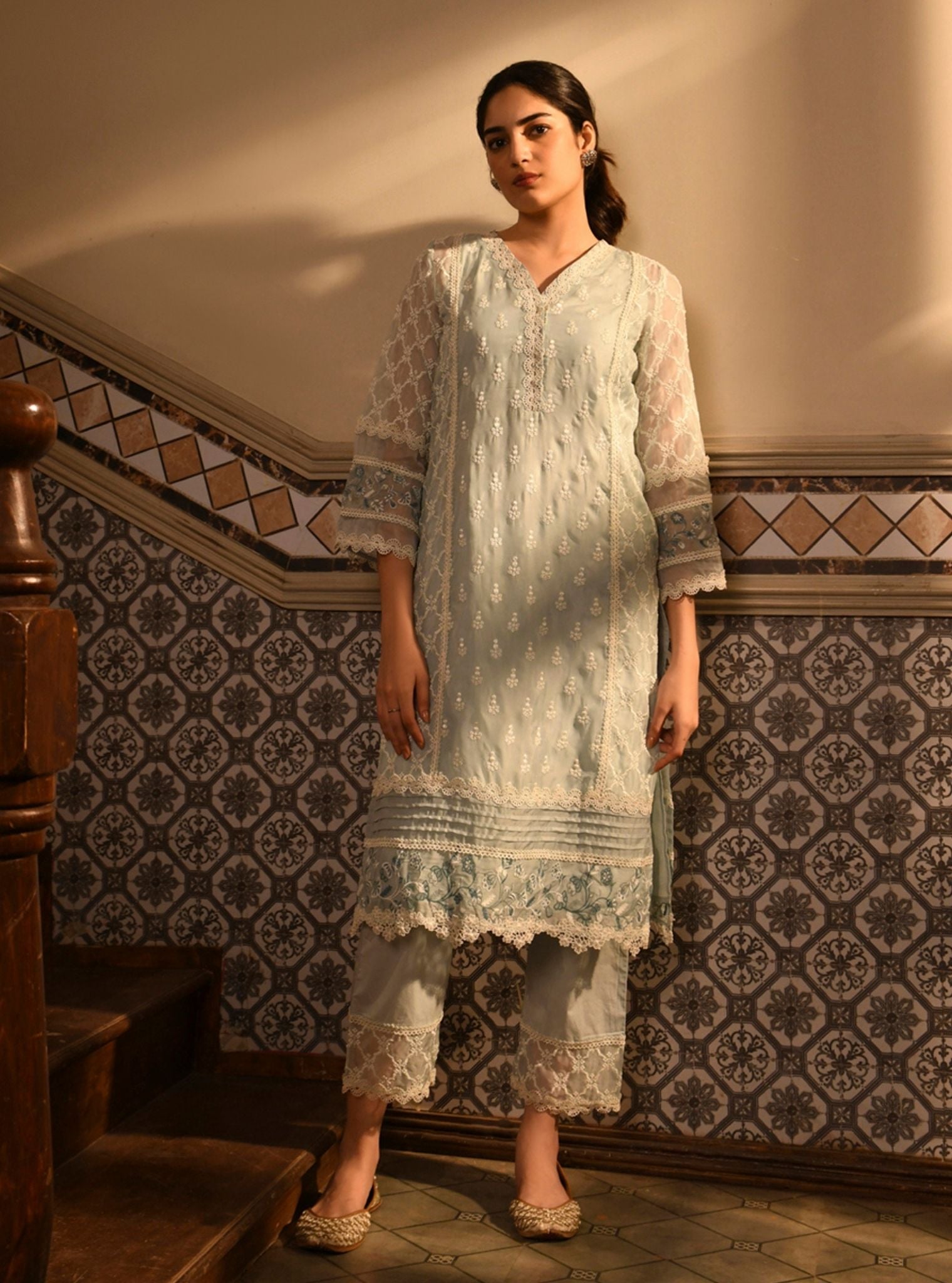 Cyra Organza Light Blue Kurta Set