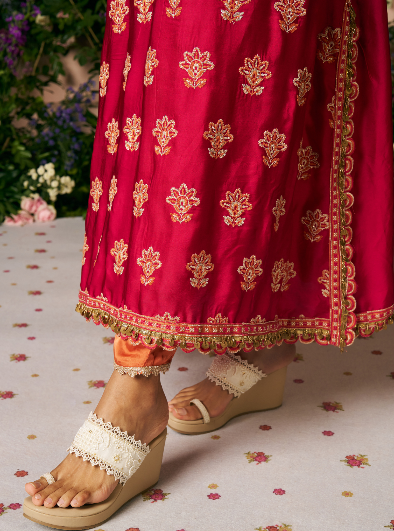 Chitra Cupro Satin Rani Pink Kaftan Set