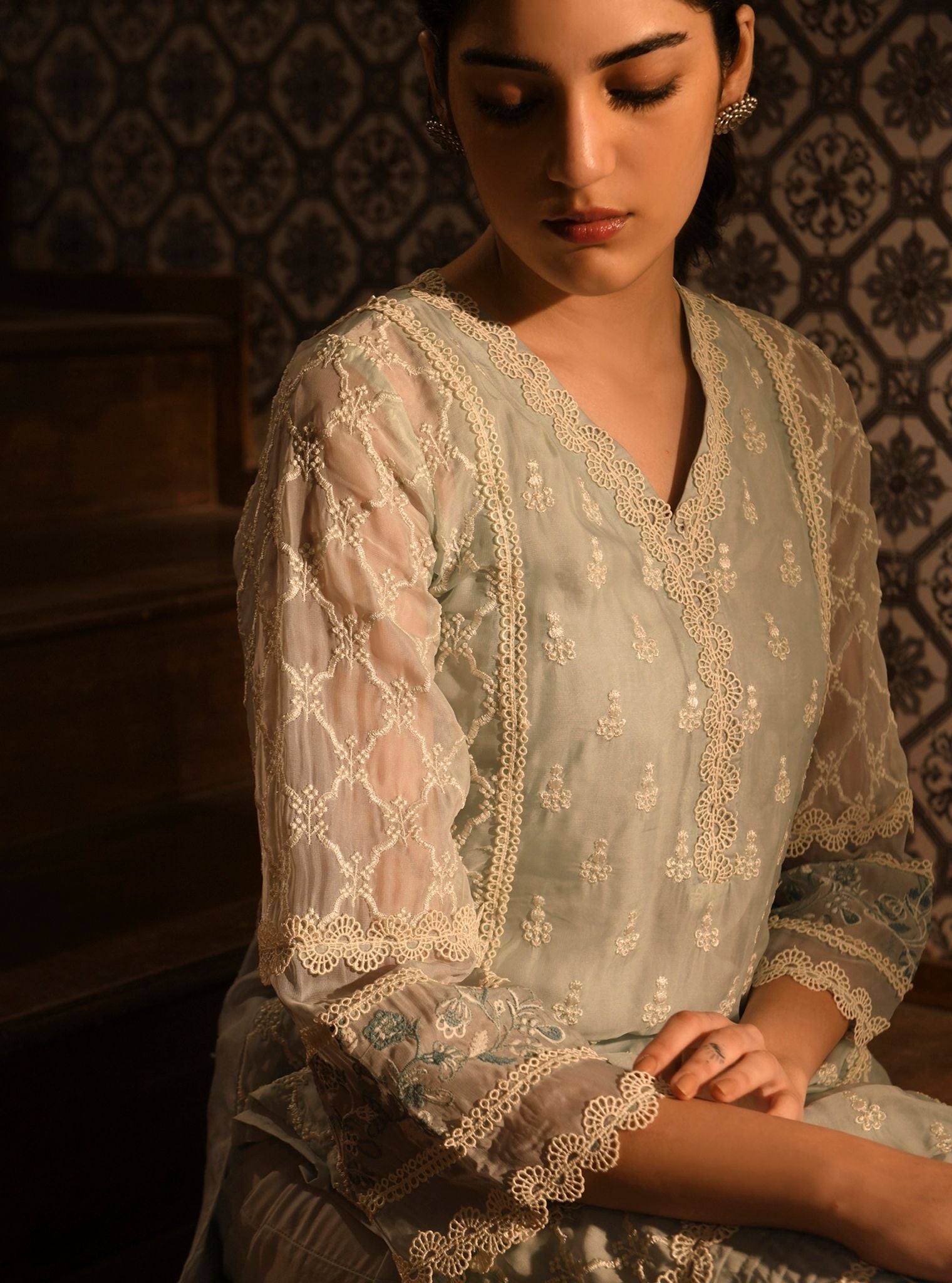 Cyra Organza Light Blue Kurta Set