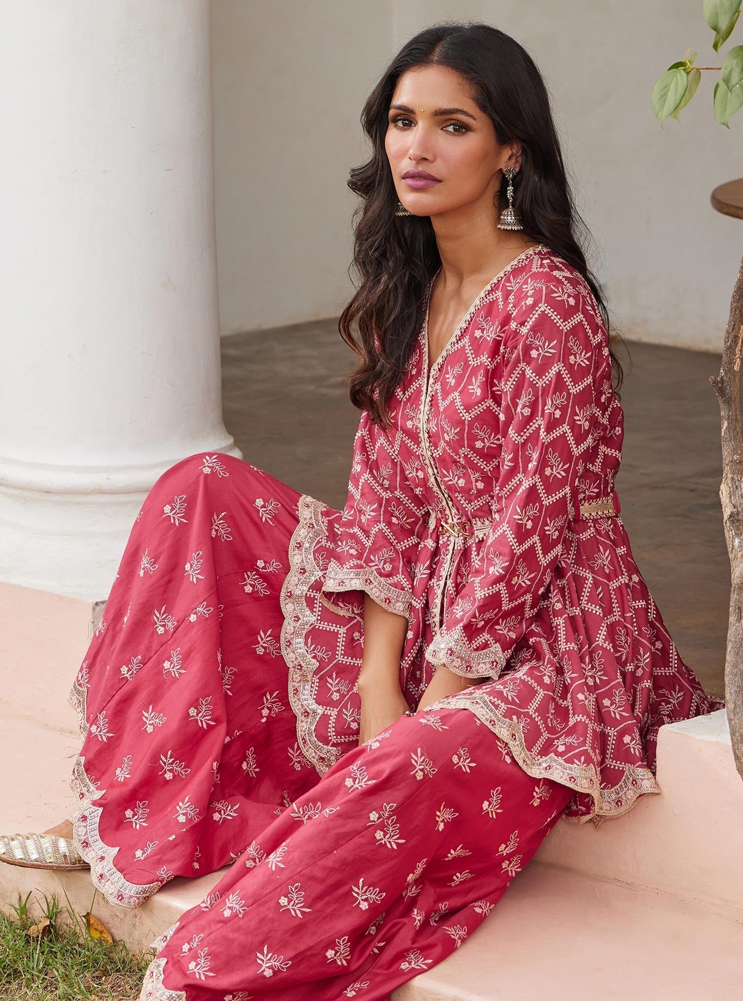 Bisini Pima Red Top with Sharara Set