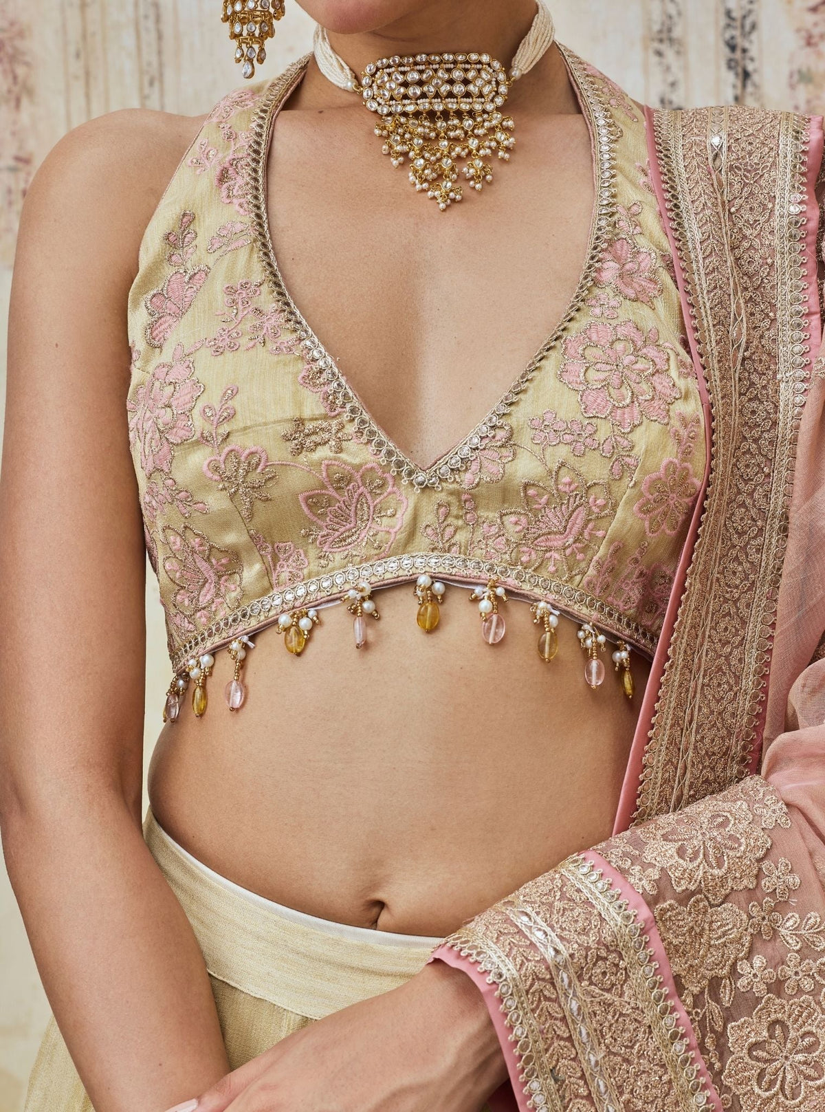 Saawri Bemberg Giraffe White Gold Lehenga