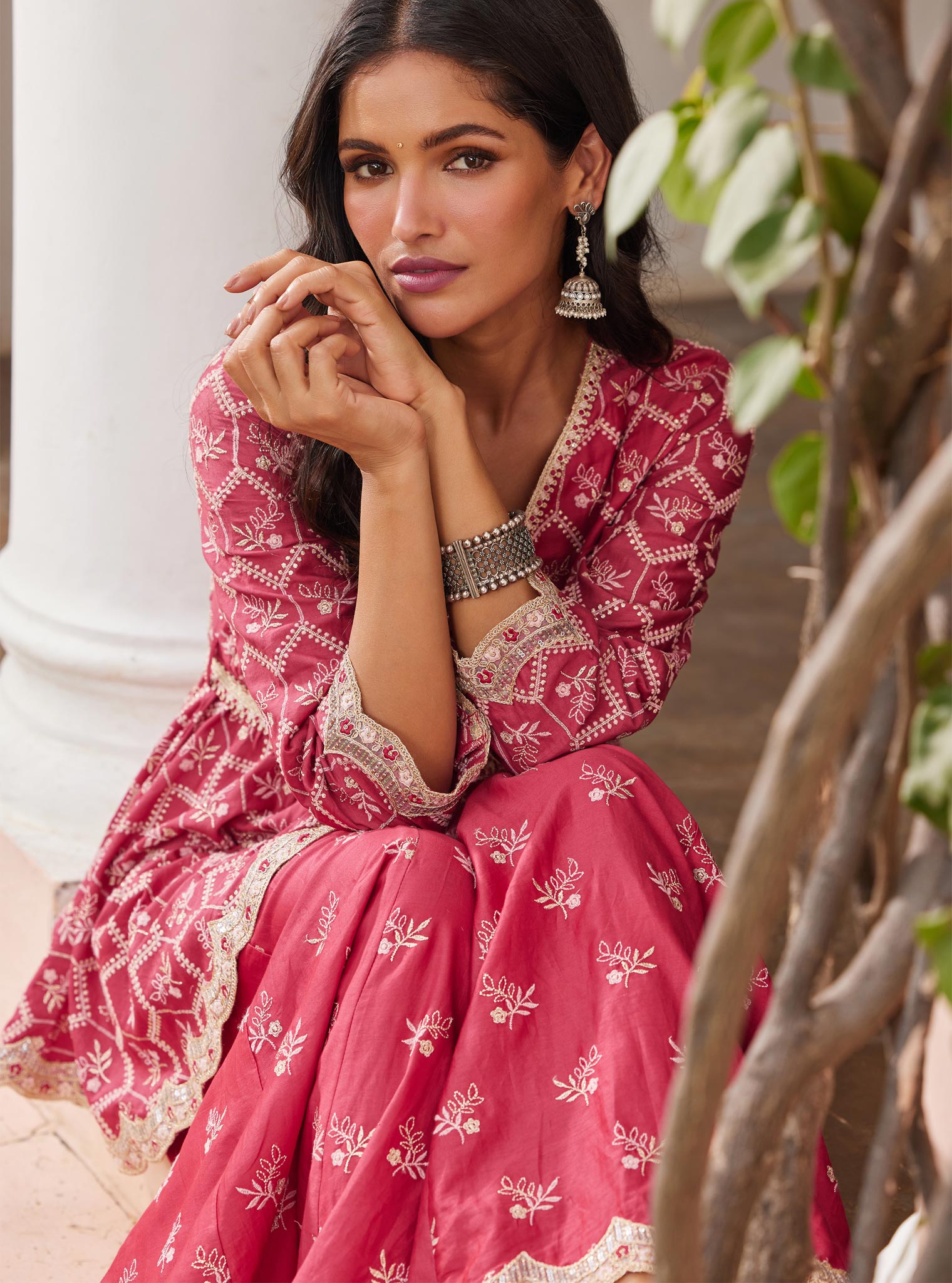 Bisini Pima Red Top with Sharara Set