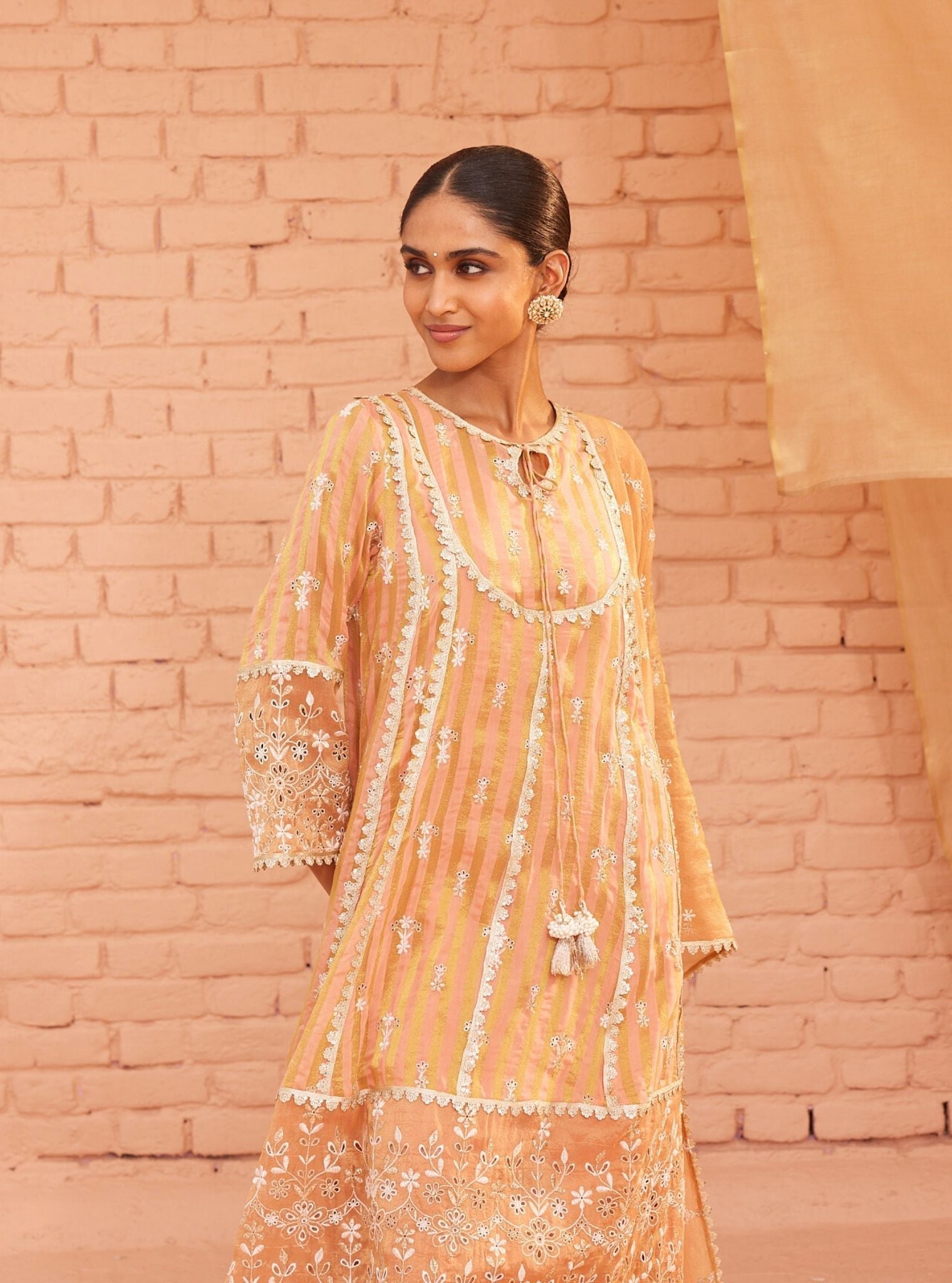 Bridget Banarsi Peach Anarkali Kurta Set