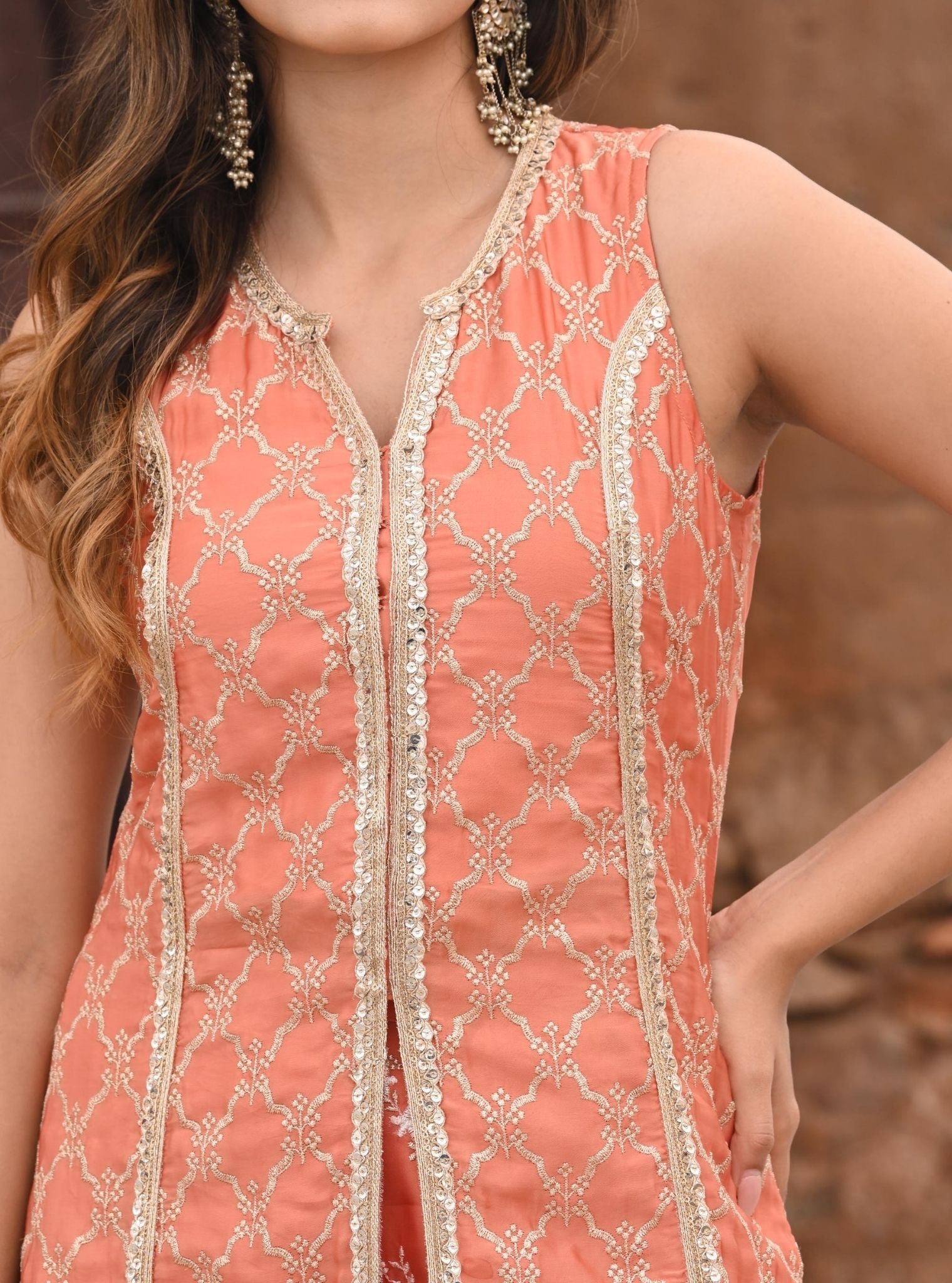 Ainah Organza Satin Burnt Orange Kurta with Sharara Set