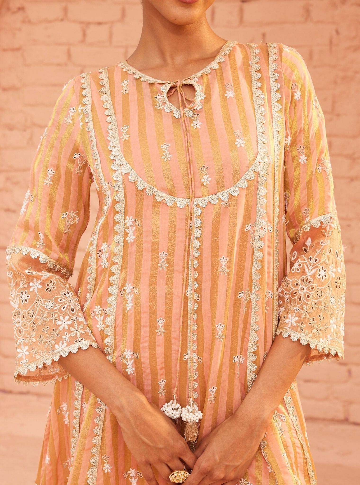 Bridget Banarsi Peach Anarkali Kurta Set