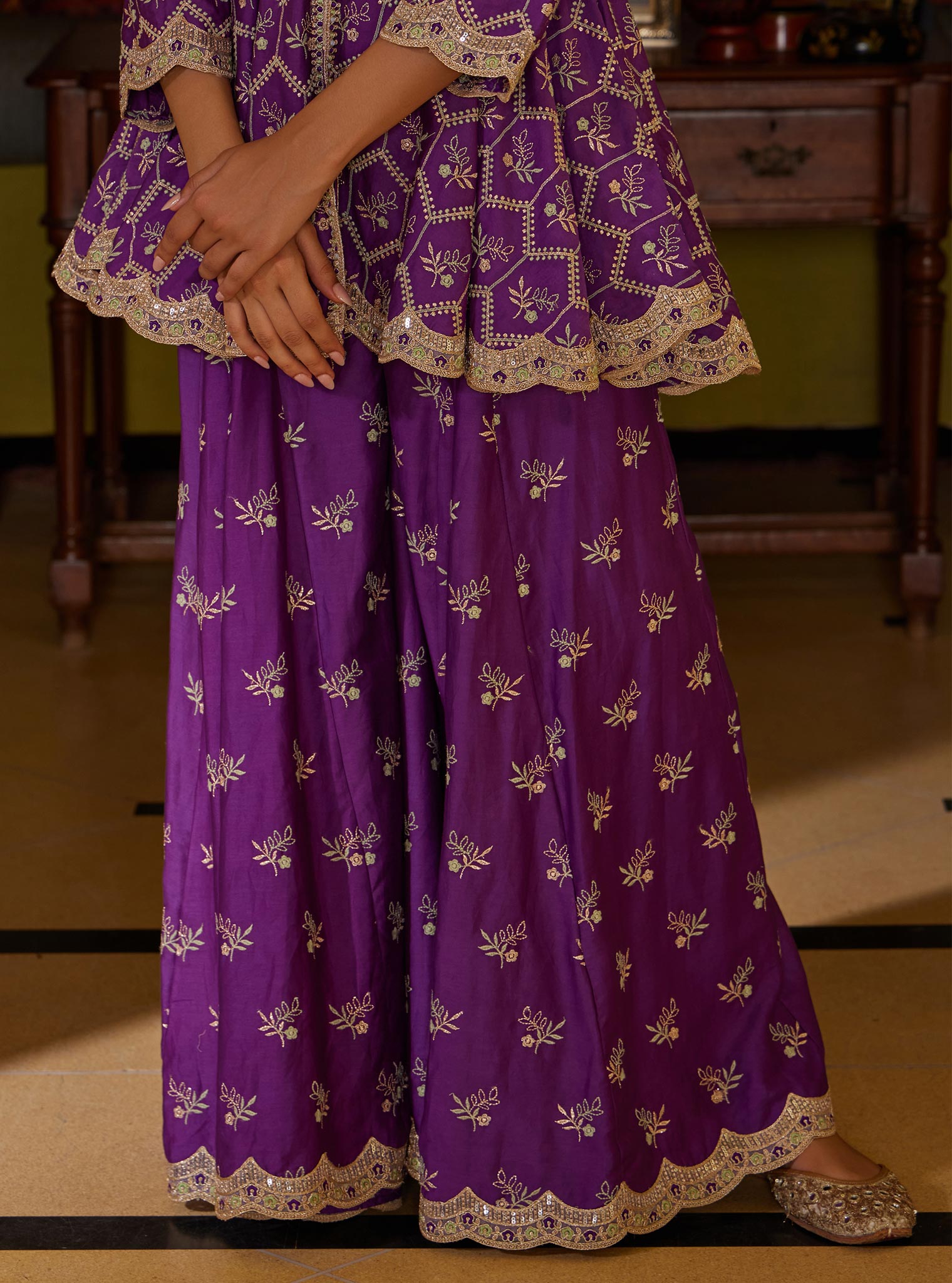 Bisini Pima Purple Top with Sharara Set