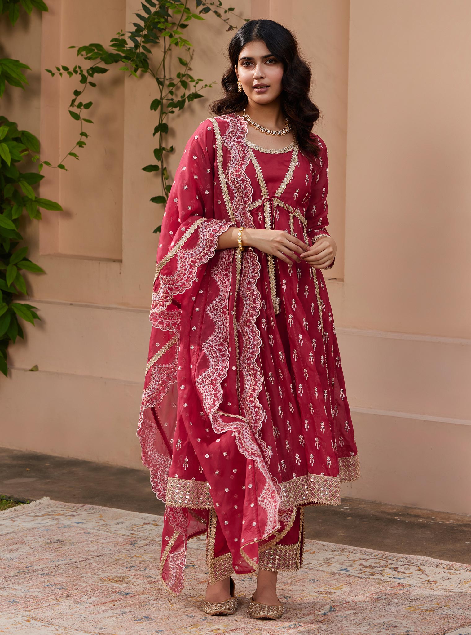 Samici Organza Red Anarkali Kurta Set