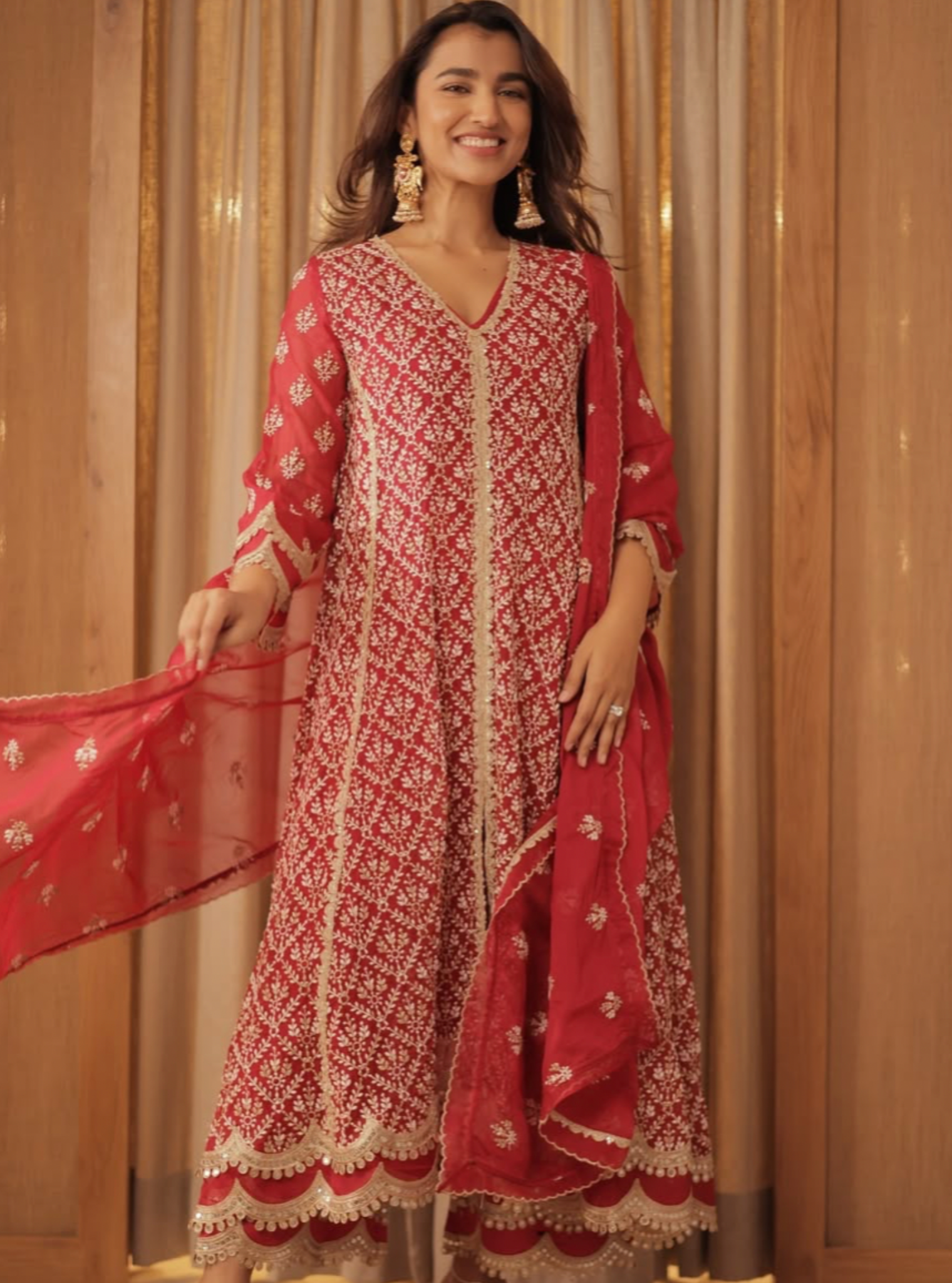 Mulmul Organza Lalana Red Dupatta