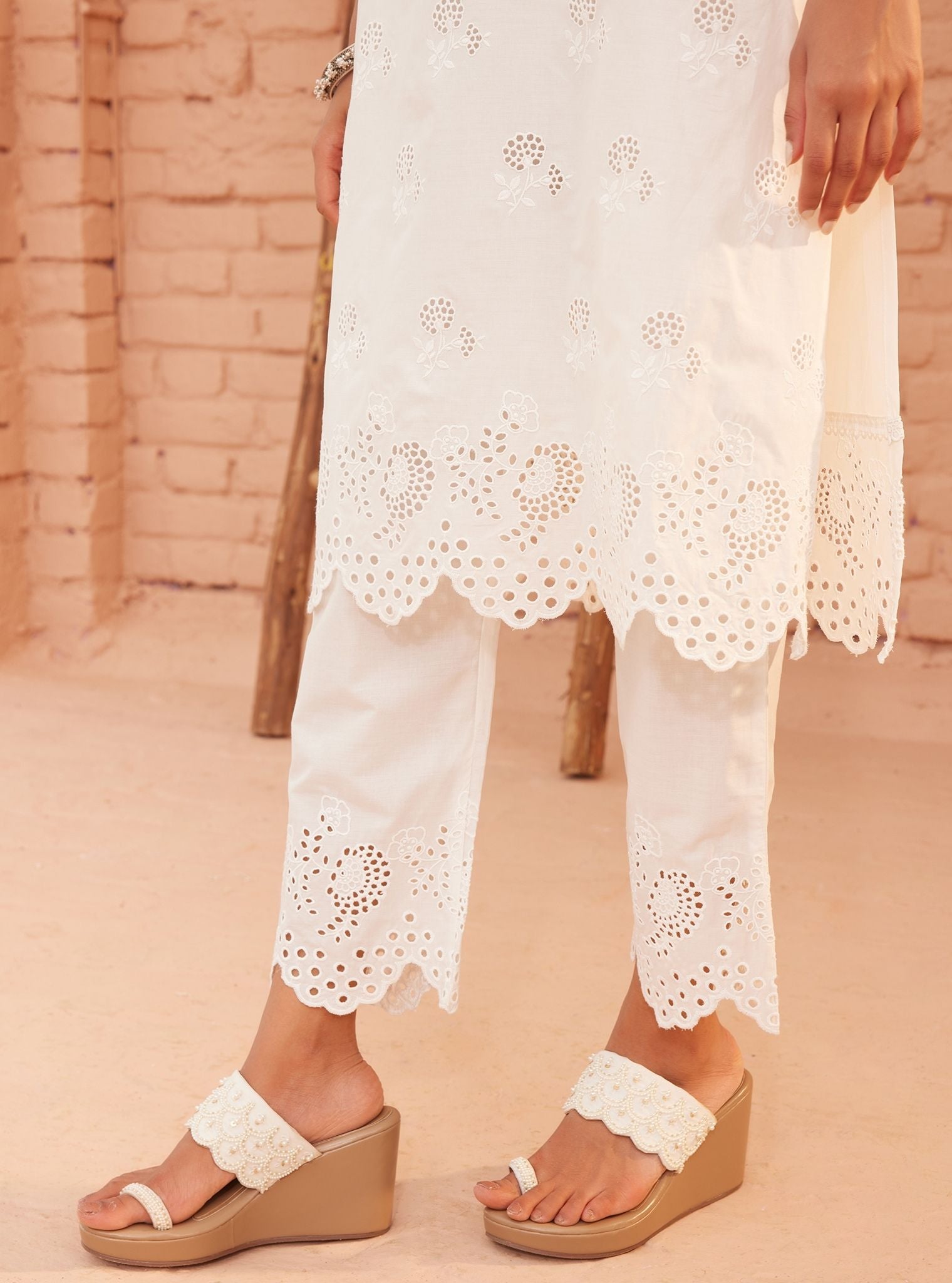 Dahna Supima Cotton White Kurta Set