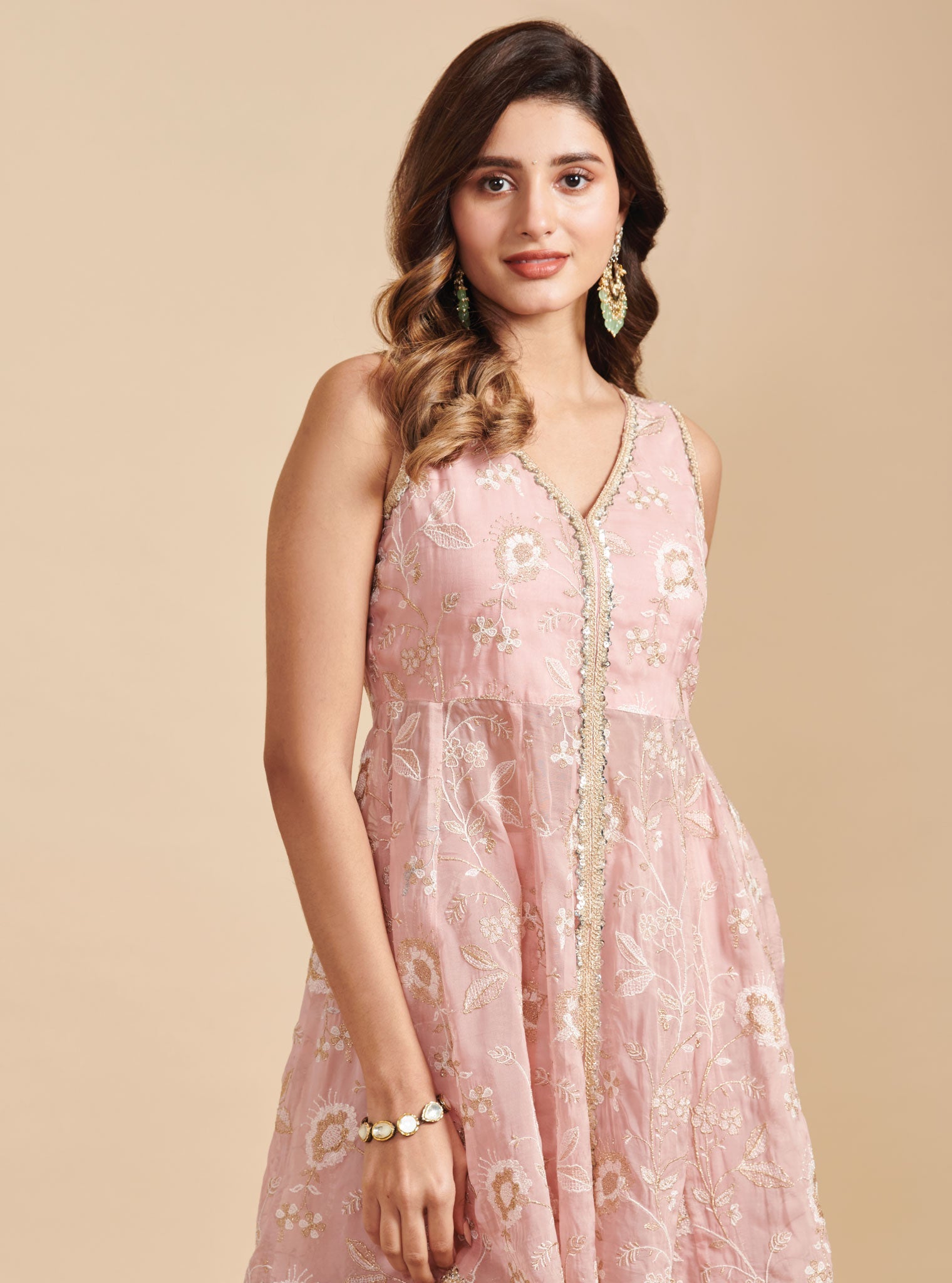 Lashkara Organza Short Anarkali Pink Kurta with Sharara Set