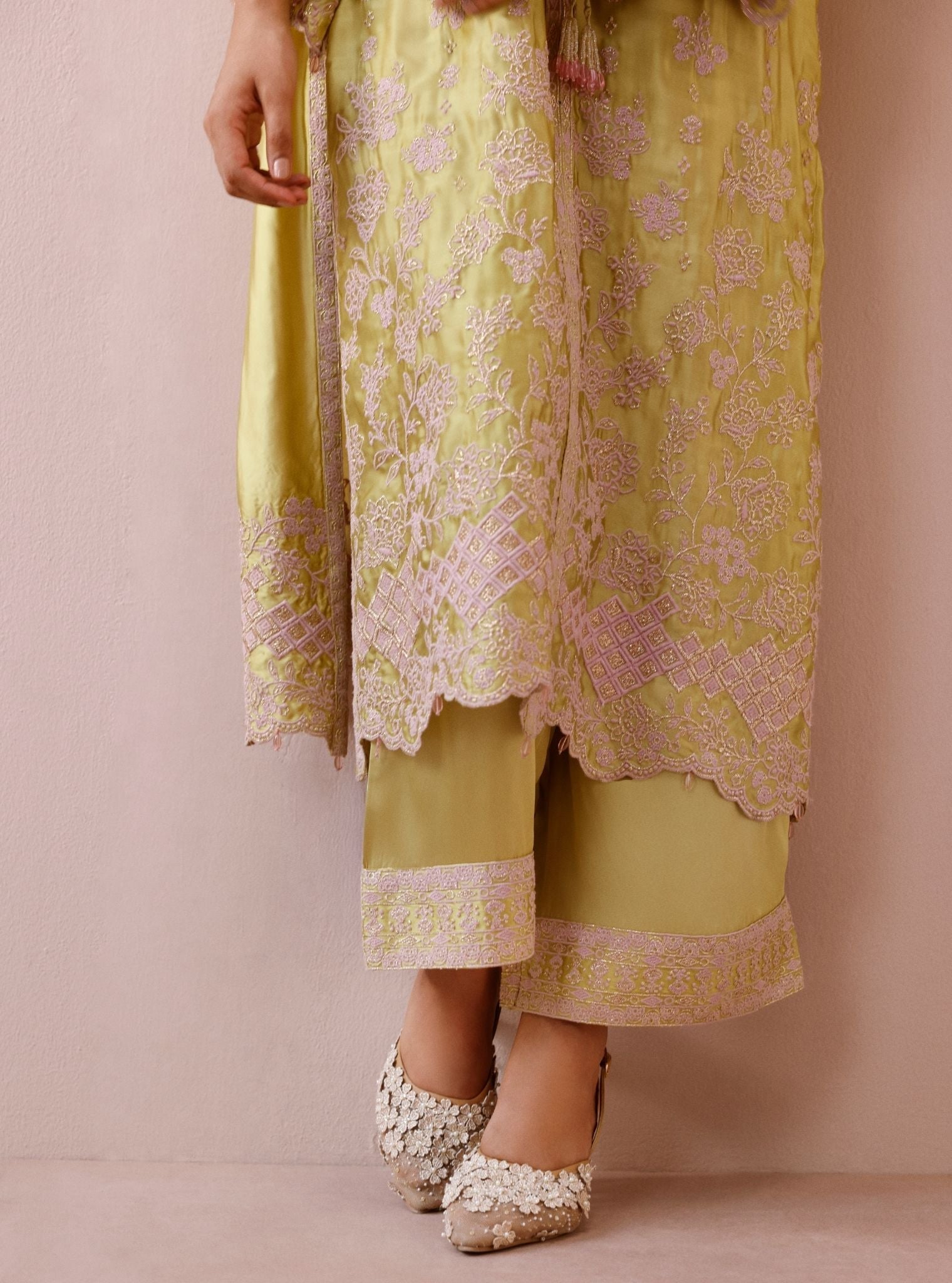 Arlette Cupro Satin Lime Long Kaftan Set