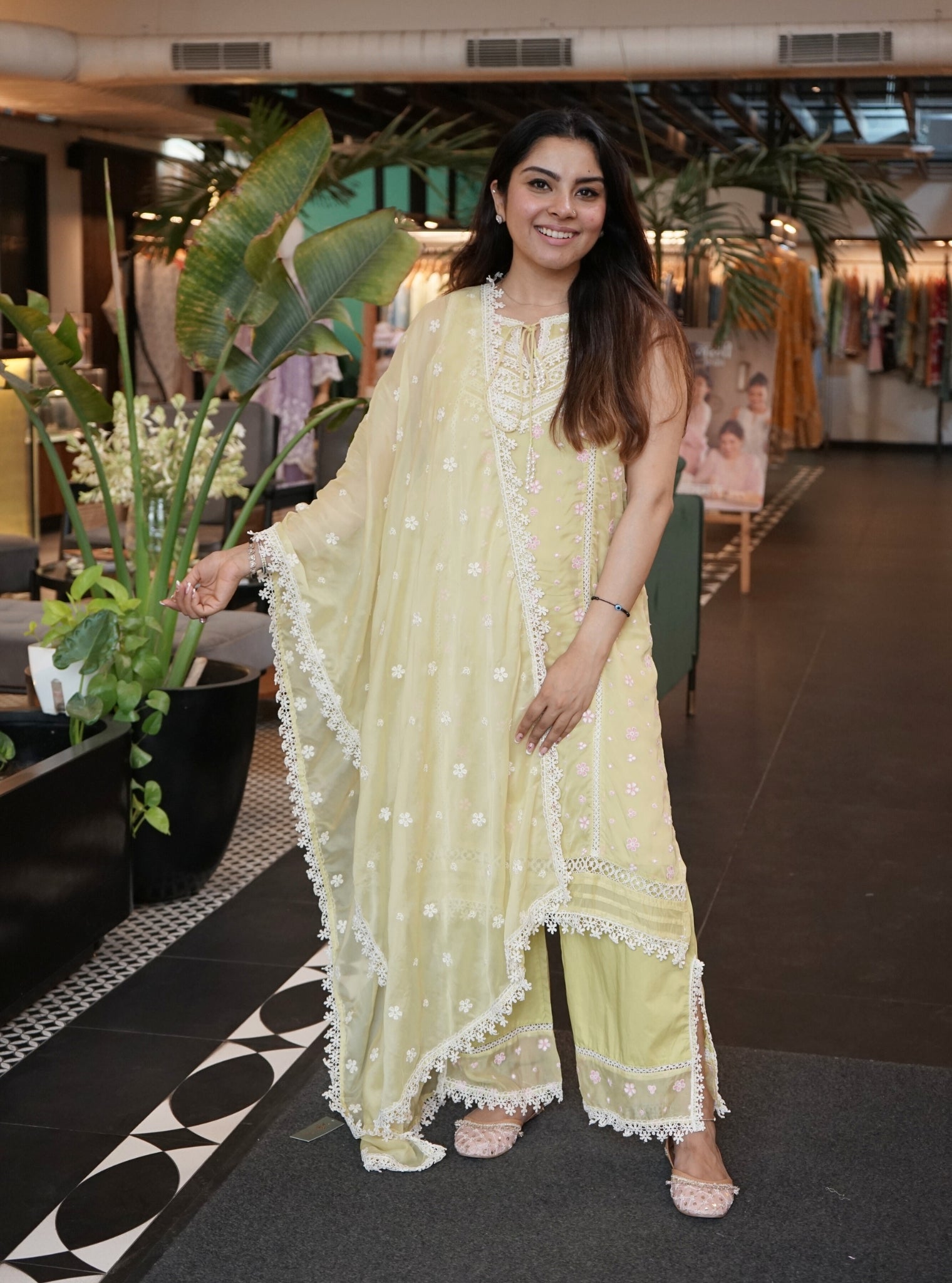 Simin Organza Lime Kurta Set