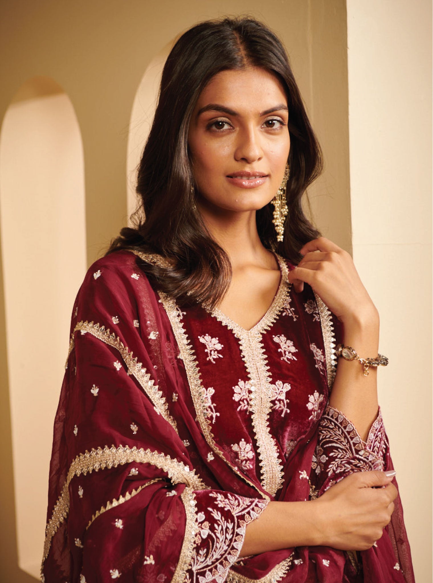 Naia Velvet Wine Kurta Set