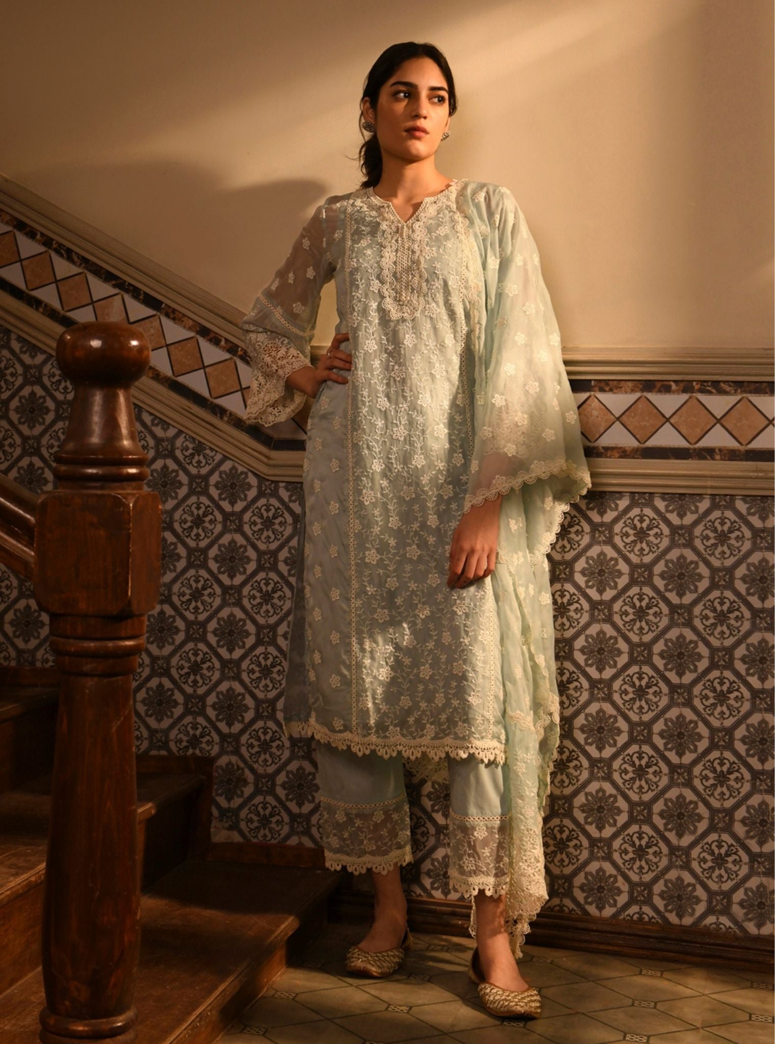 Freny Organza Light Blue Kurta Set