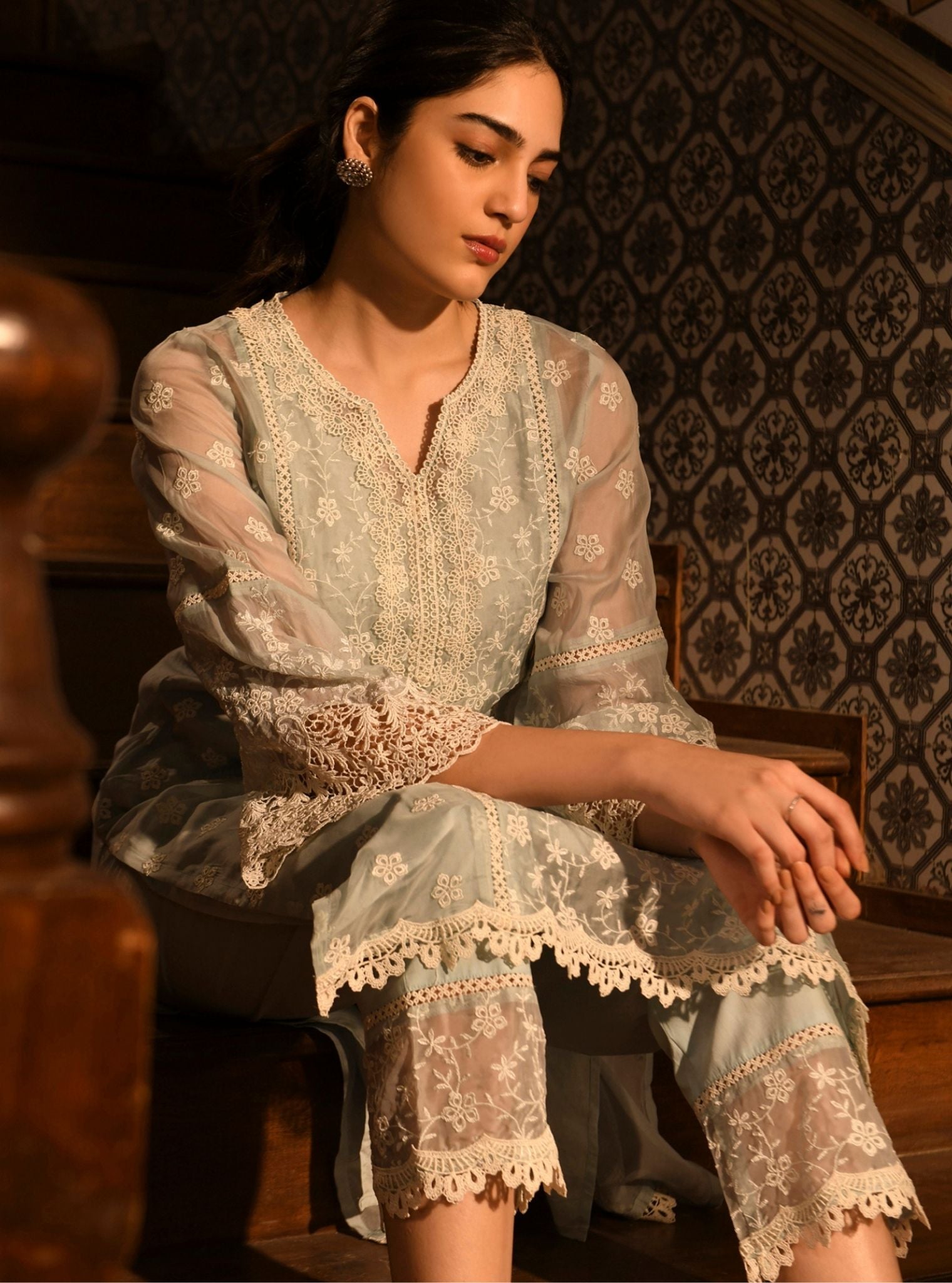 Freny Organza Light Blue Kurta Set