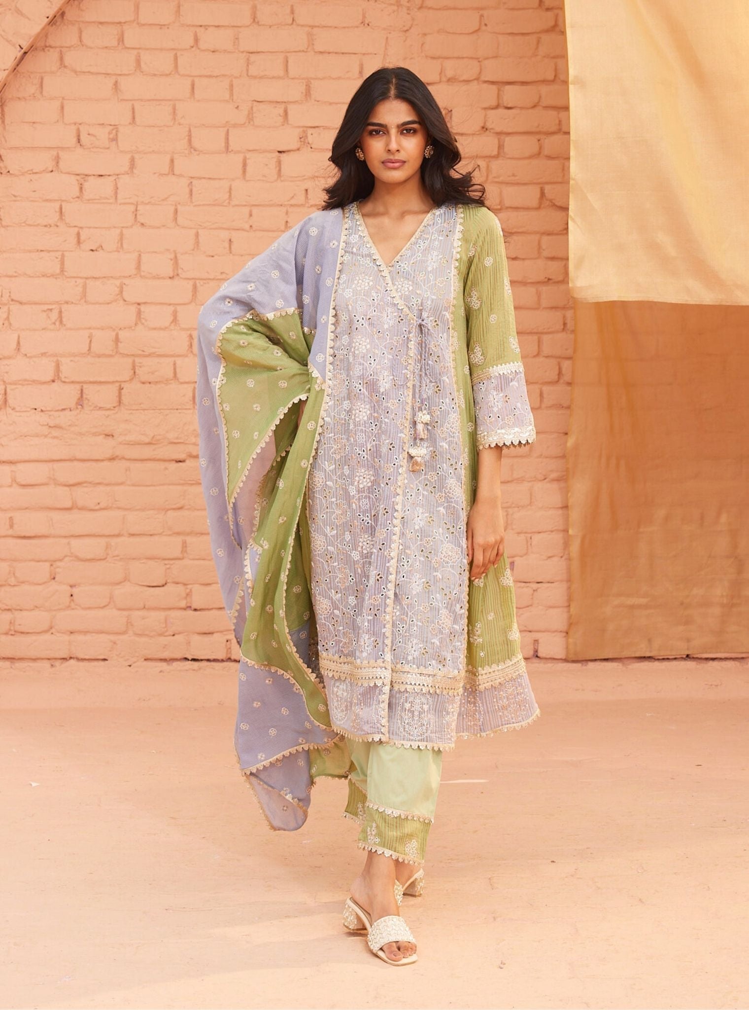 Vanessa Banarsi Blue Anarkali Kurta Set