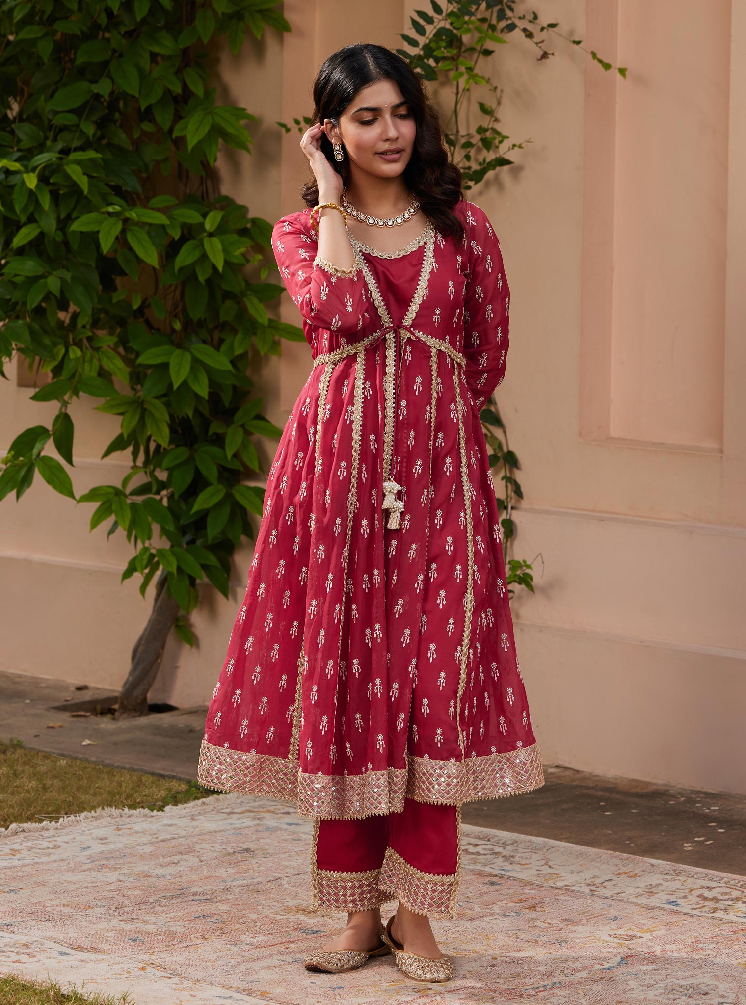 Samici Organza Red Anarkali Kurta Set