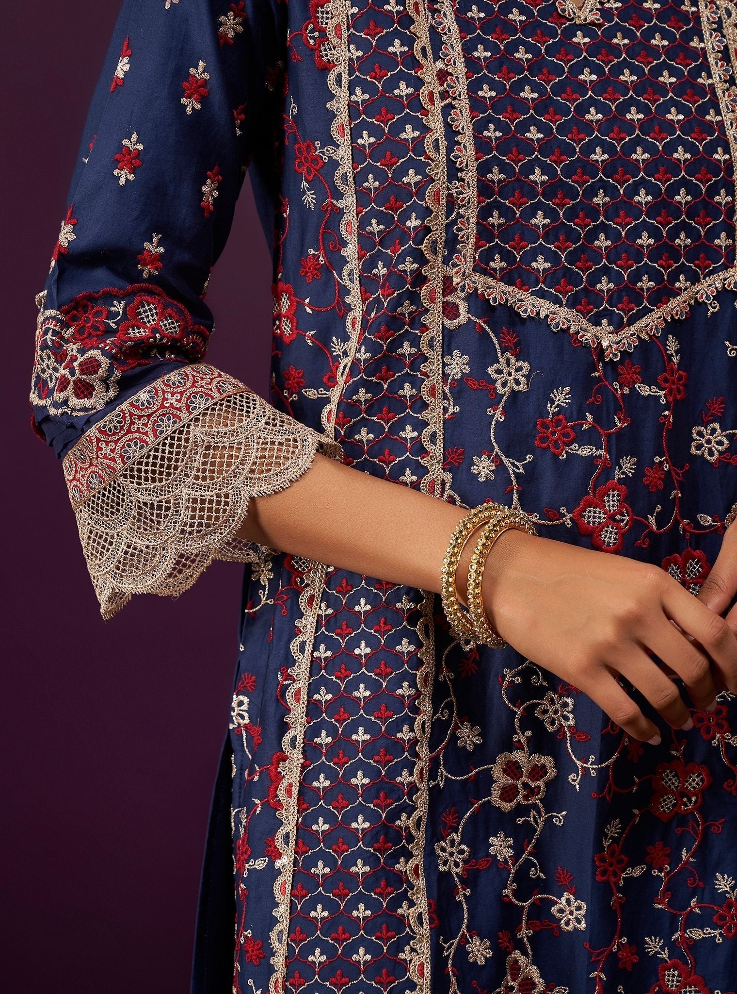 Anchali Pima Satin Navy Kurta Set