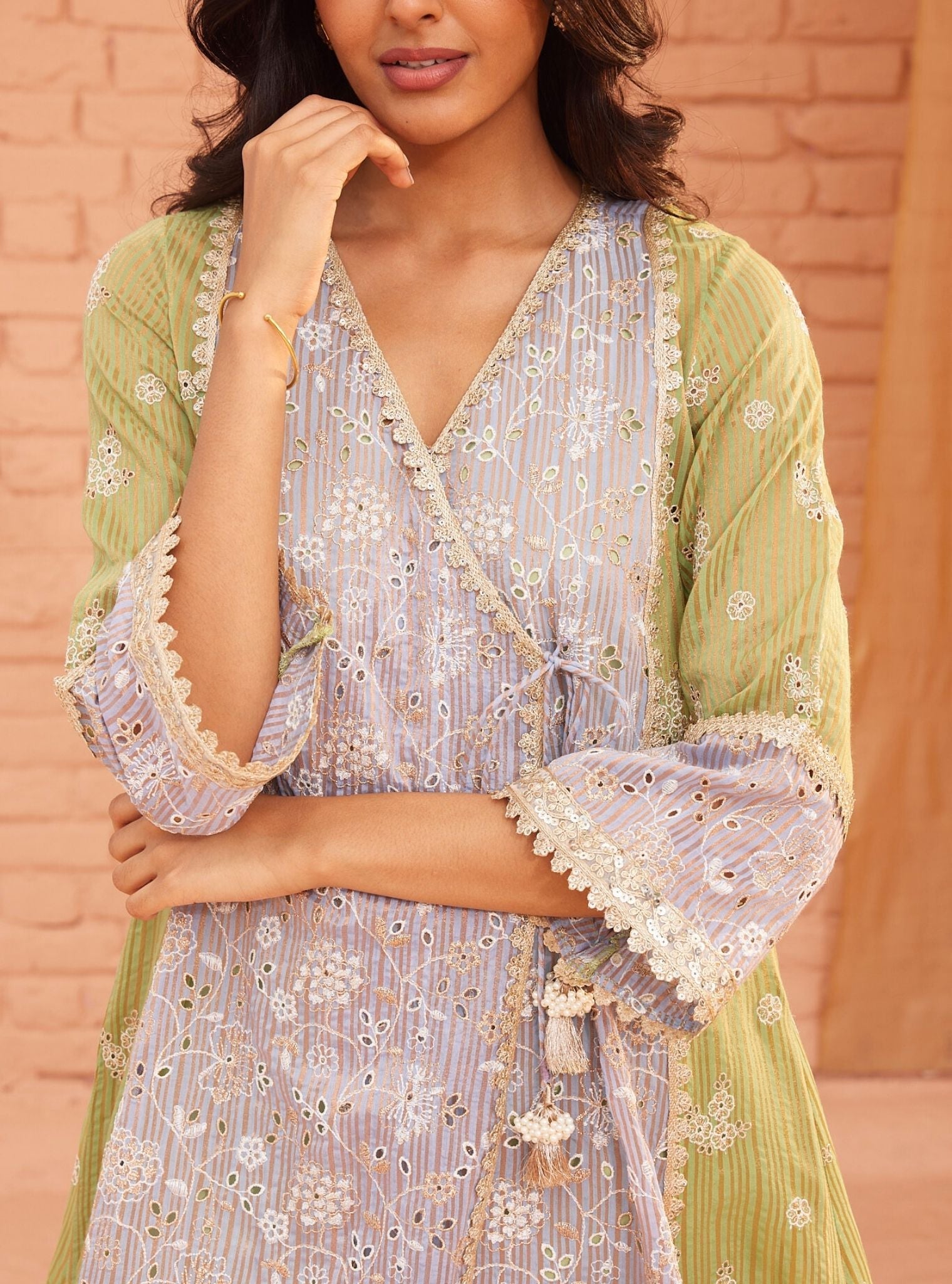 Vanessa Banarsi Blue Anarkali Kurta Set