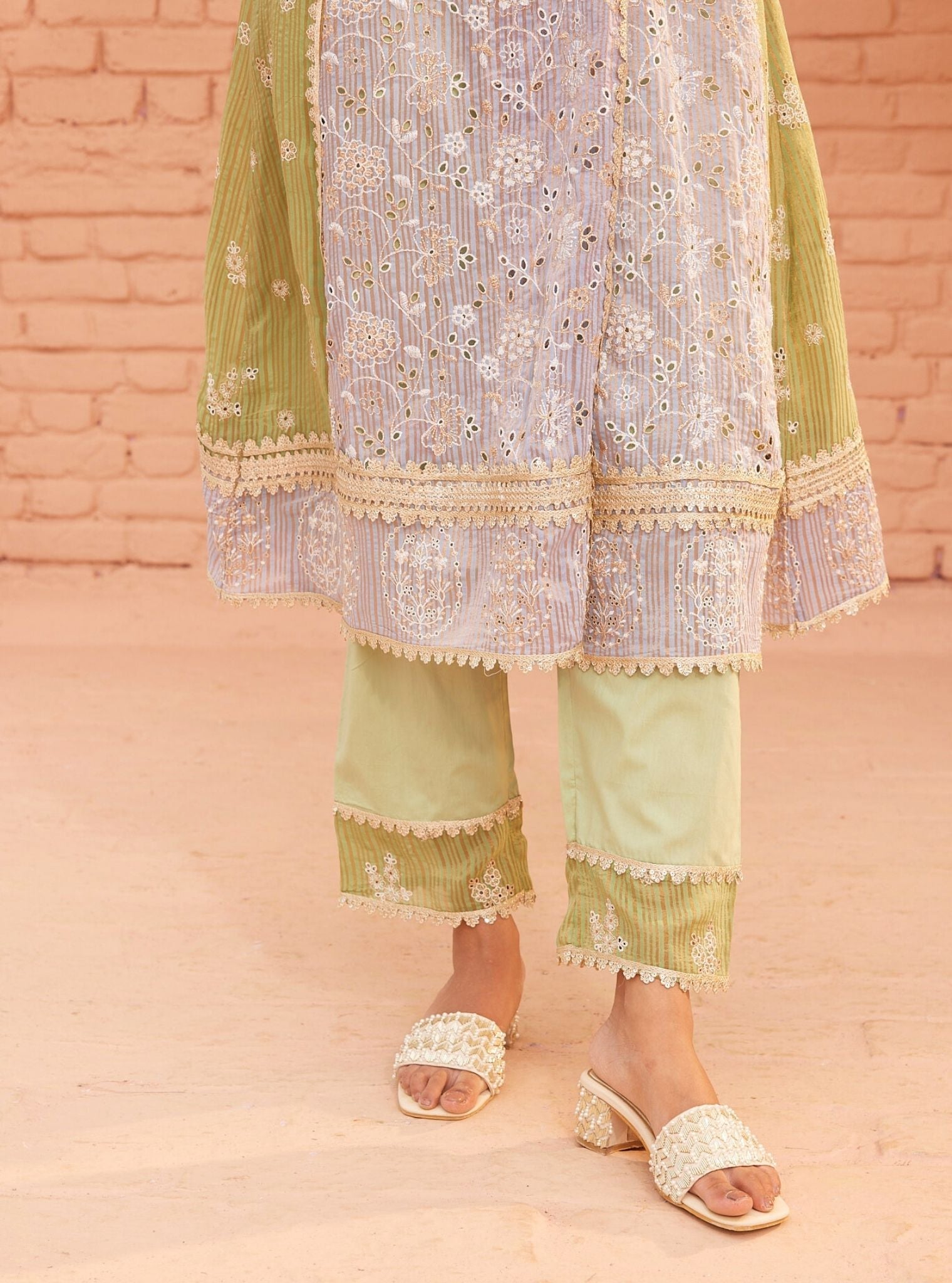 Vanessa Banarsi Blue Anarkali Kurta Set