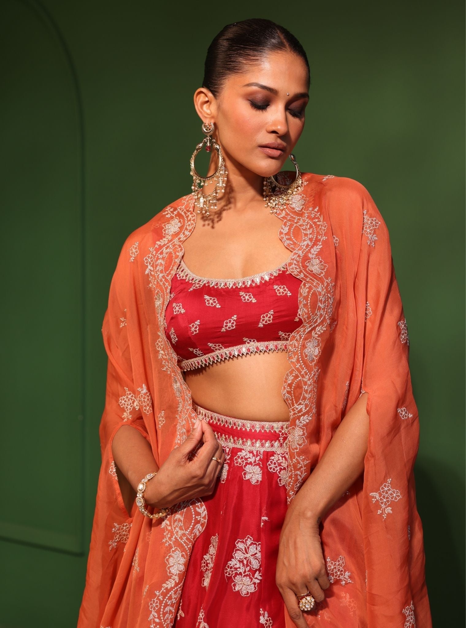 Jugnu Organza Red Lehenga