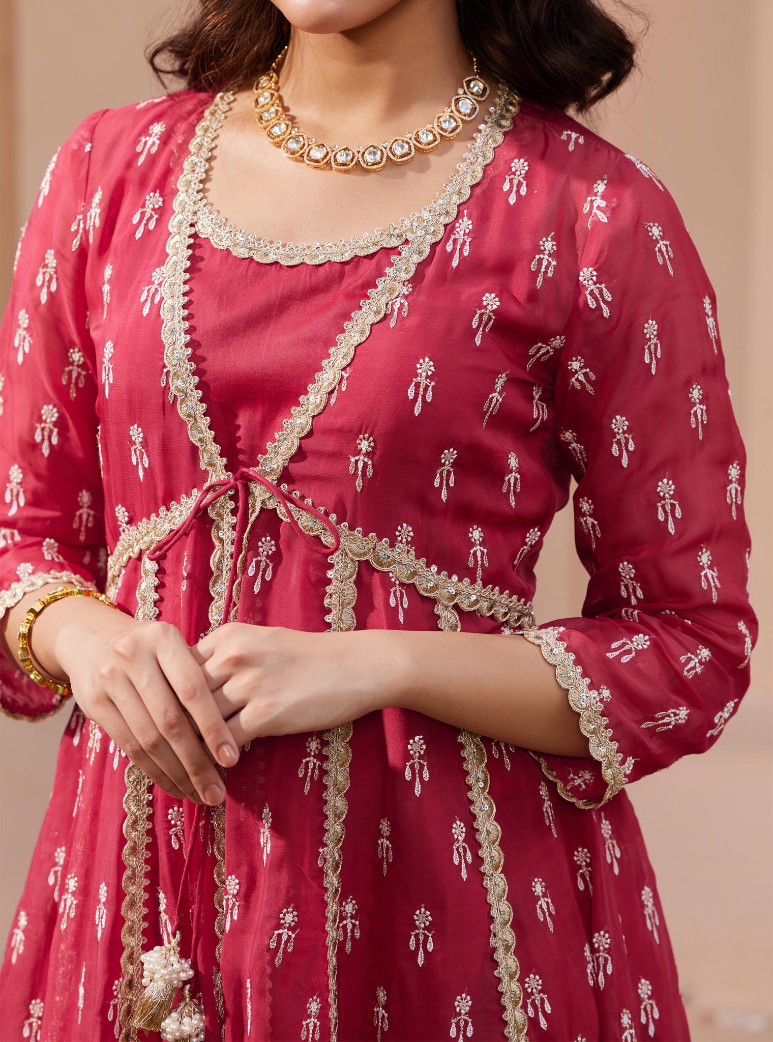 Mulmul Organza Samici Anarkali Red Kurta
